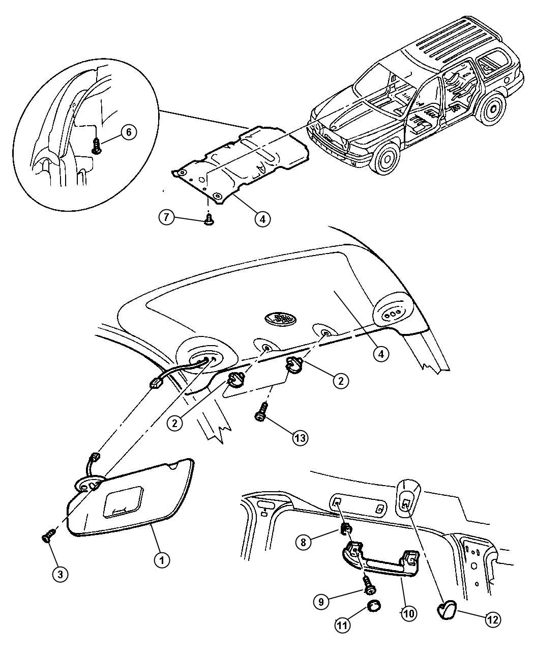 Diagram Headliner and Visor. for your 2000 Chrysler 300  M 