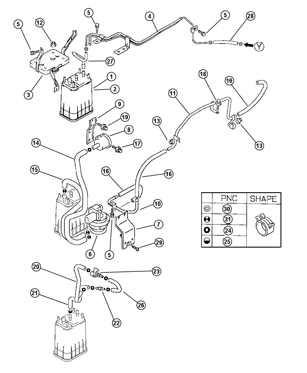 Diagram Vapor Lines 2.0L Returnless System FJ24. for your Chrysler