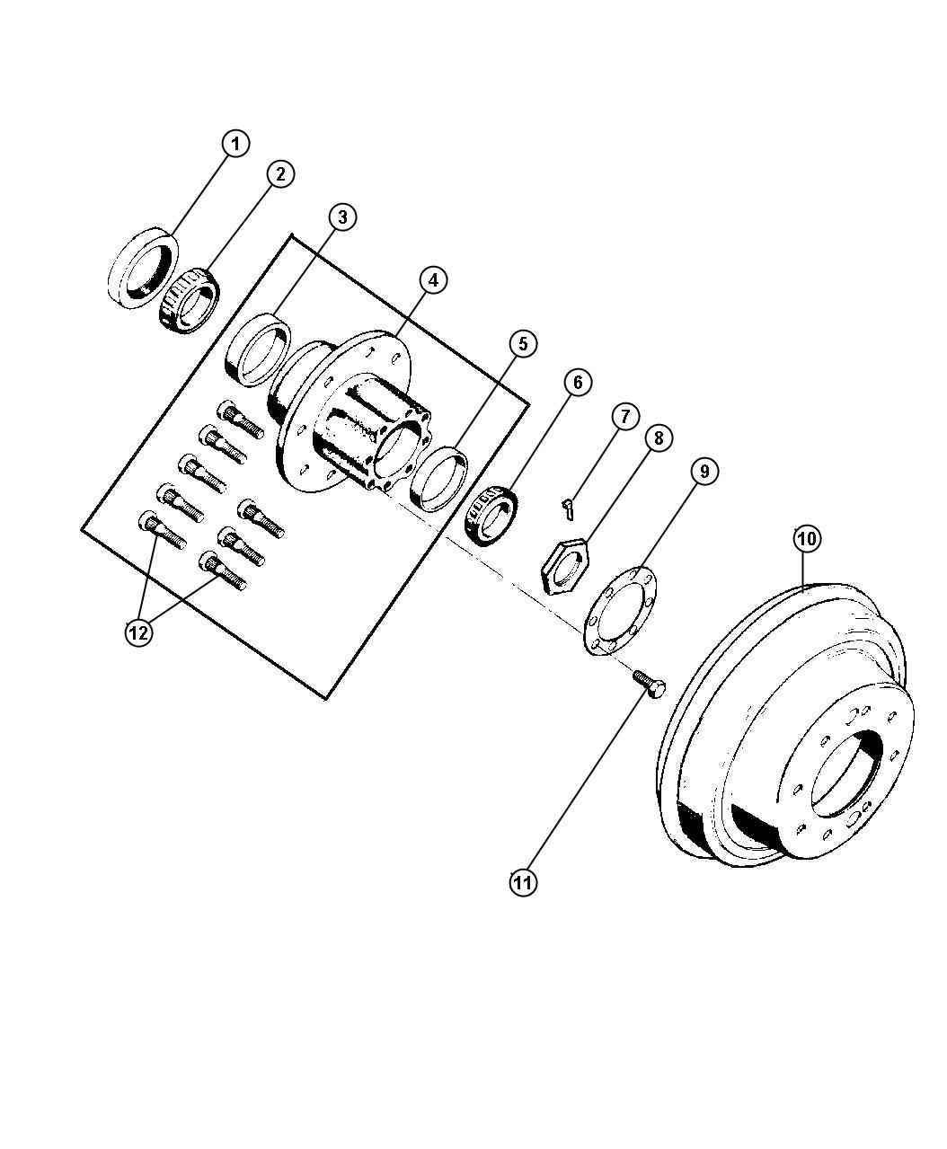 Diagram Drums And Bearing, Rear Brake,13 Inches X 2.5 Inches,13 Inches X 3.5 Inches,BE 2,3,7,8. for your Dodge Ram 2500  