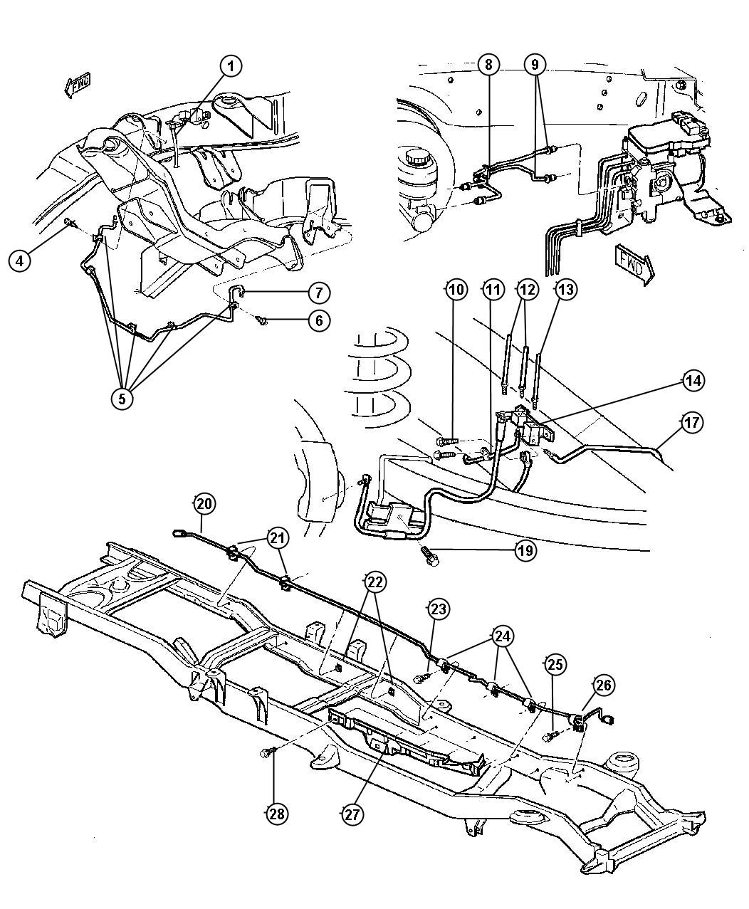 Diagram Lines And Hoses,Brake,Front and Chassis. for your 1999 Dodge Ram 3500   