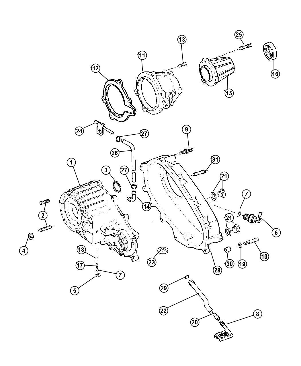 Diagram Case and Related Parts 231 [TRANSFER CASE-SHIFT-ON-THE-FLY,231HD]. for your Dodge Ram 3500  