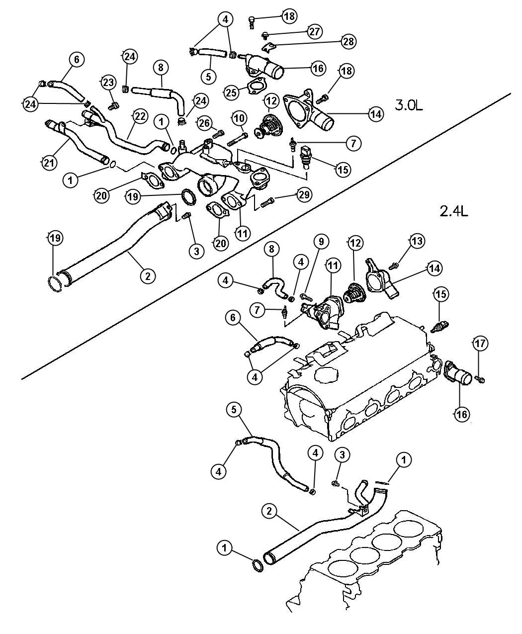 Diagram Thermostat and Related Parts. for your Chrysler