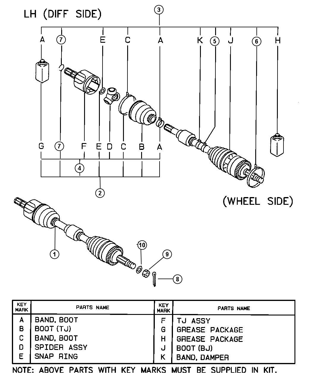 Front Axle Drive Shaft - Left. Diagram