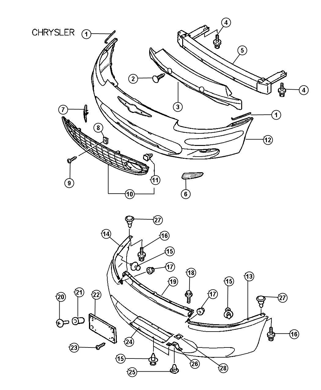 Diagram Front Bumper and Fascia - Chrysler. for your 2000 Chrysler 300  M 