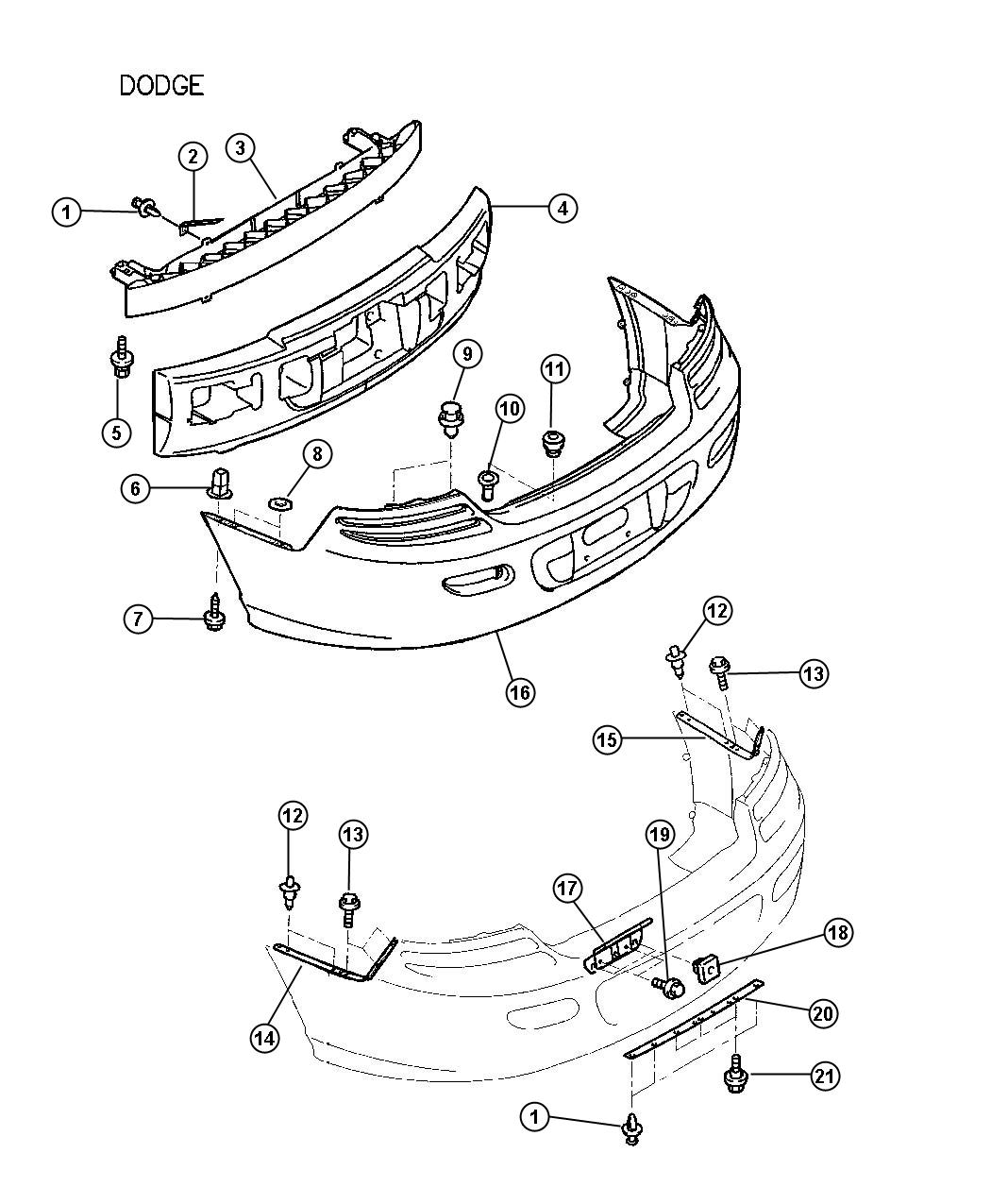 Diagram Rear Bumper and Fascia - Dodge. for your Dodge