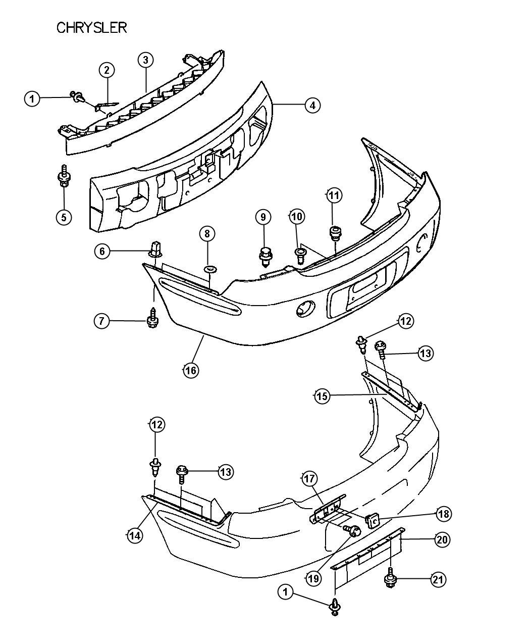 Rear Bumper and Fascia - Chrysler. Diagram