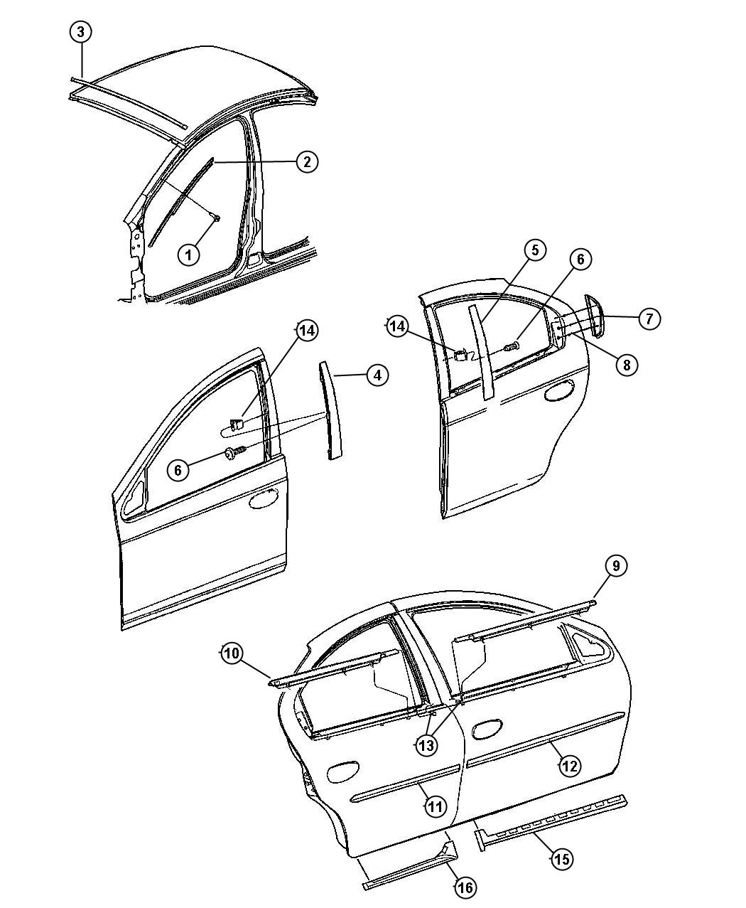 Diagram Mouldings and Ornamentation. for your 2004 Chrysler 300  M 