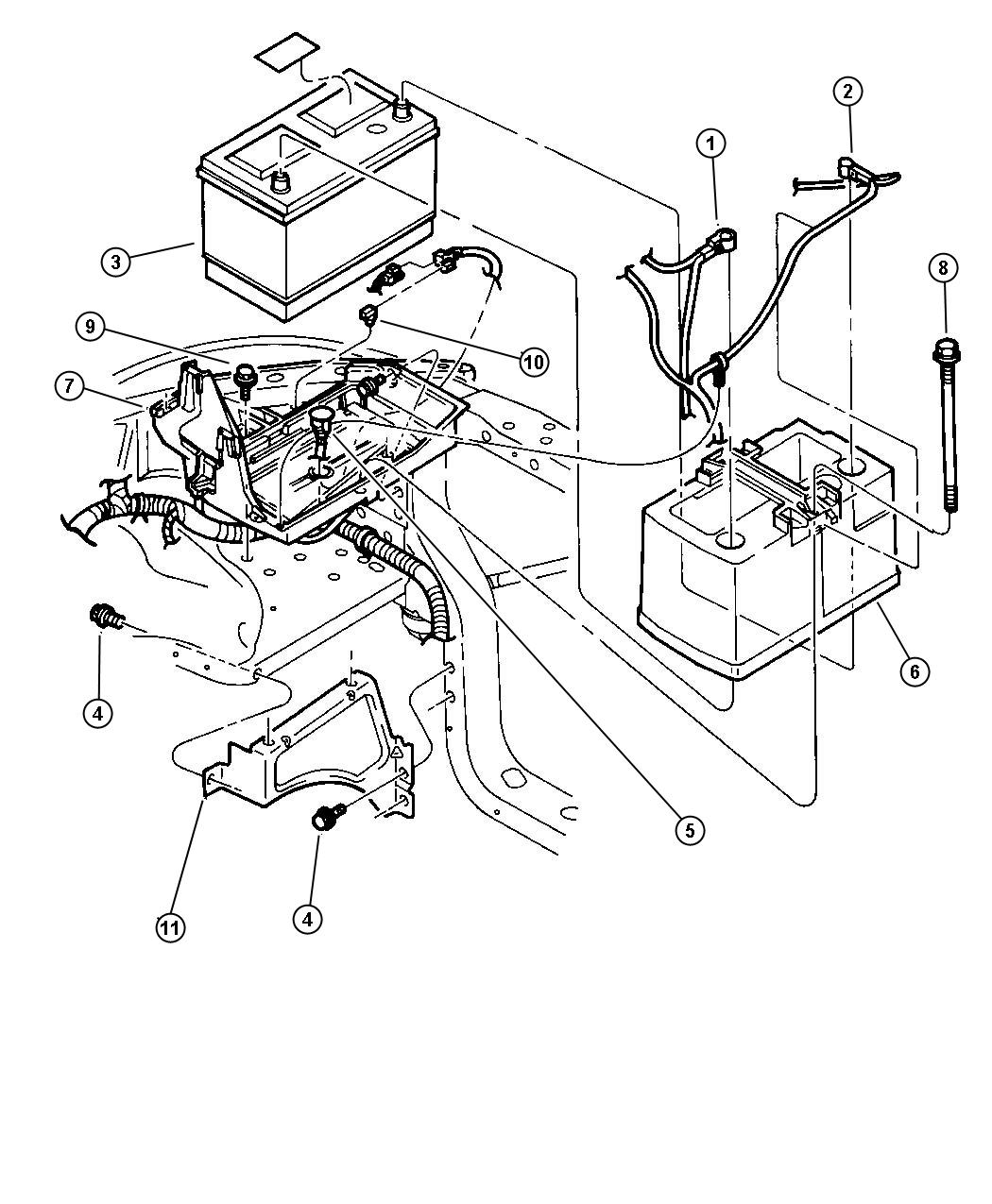 Diagram Battery Tray and Cables. for your Dodge