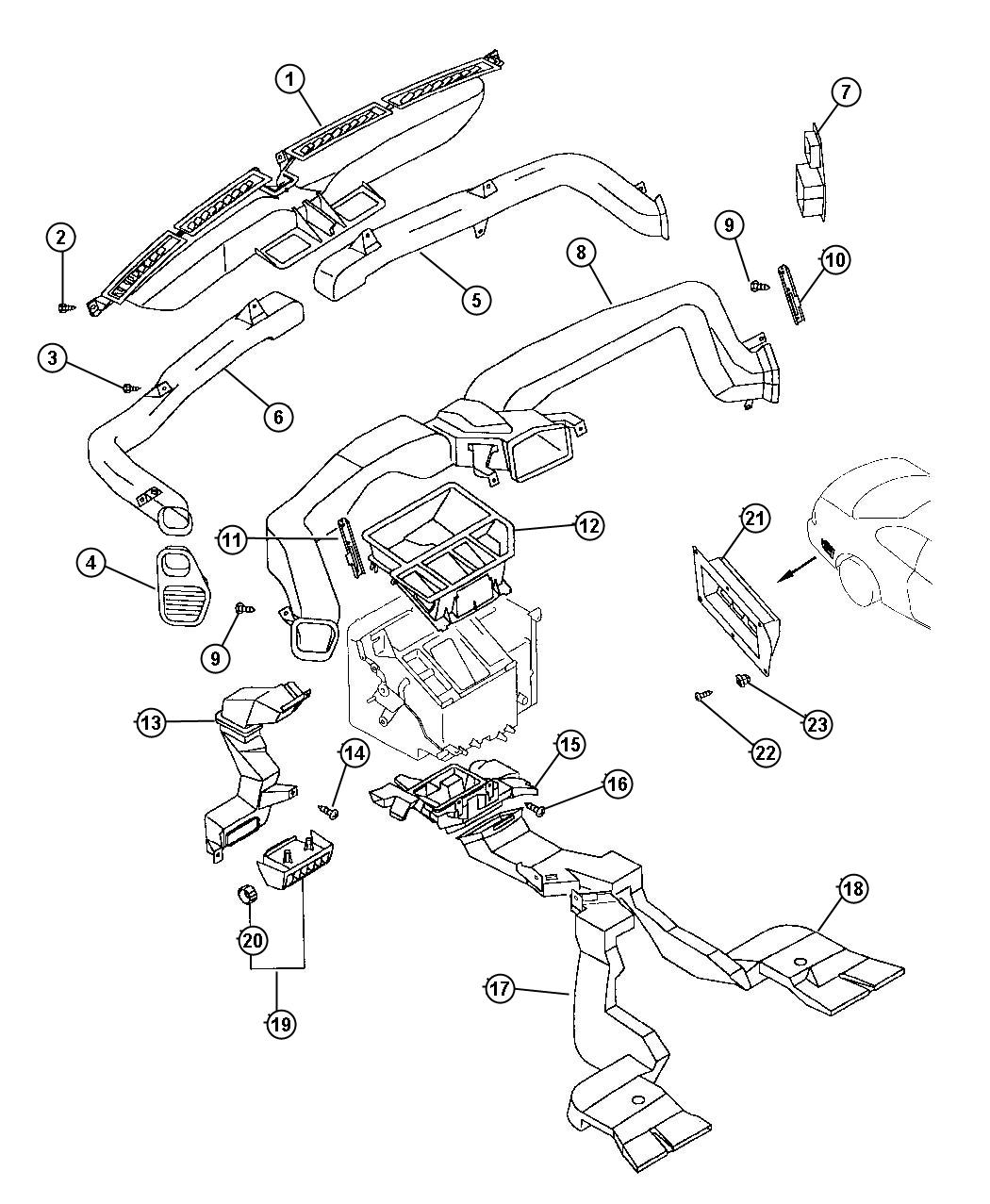 Defroster, Ventilation Ducts and Nozzels. Diagram