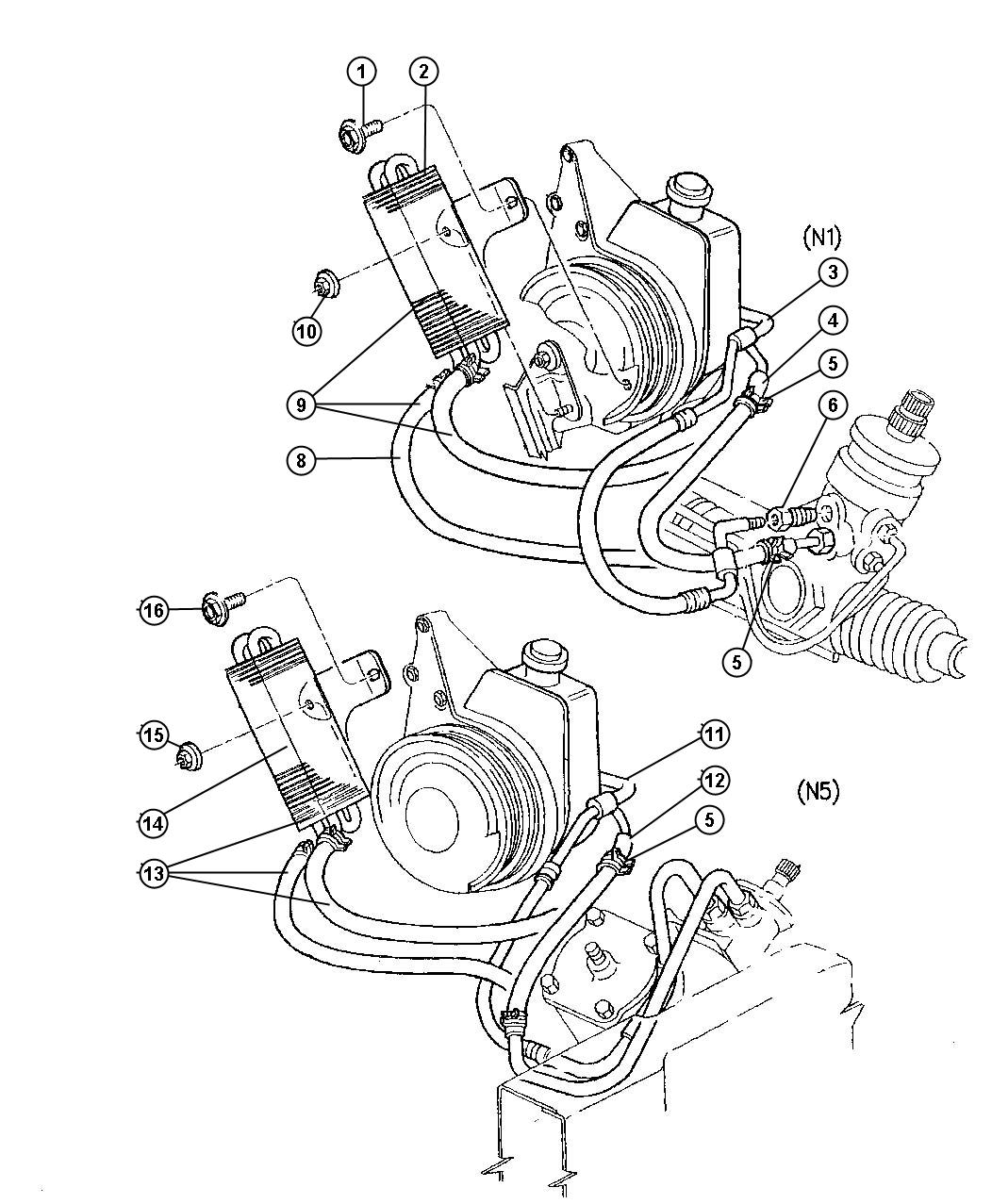 Diagram Hoses, Power Steering,3.9L [All V6 Engines],5.2L [All 5.2L V8 Engines] Engines. for your Dodge