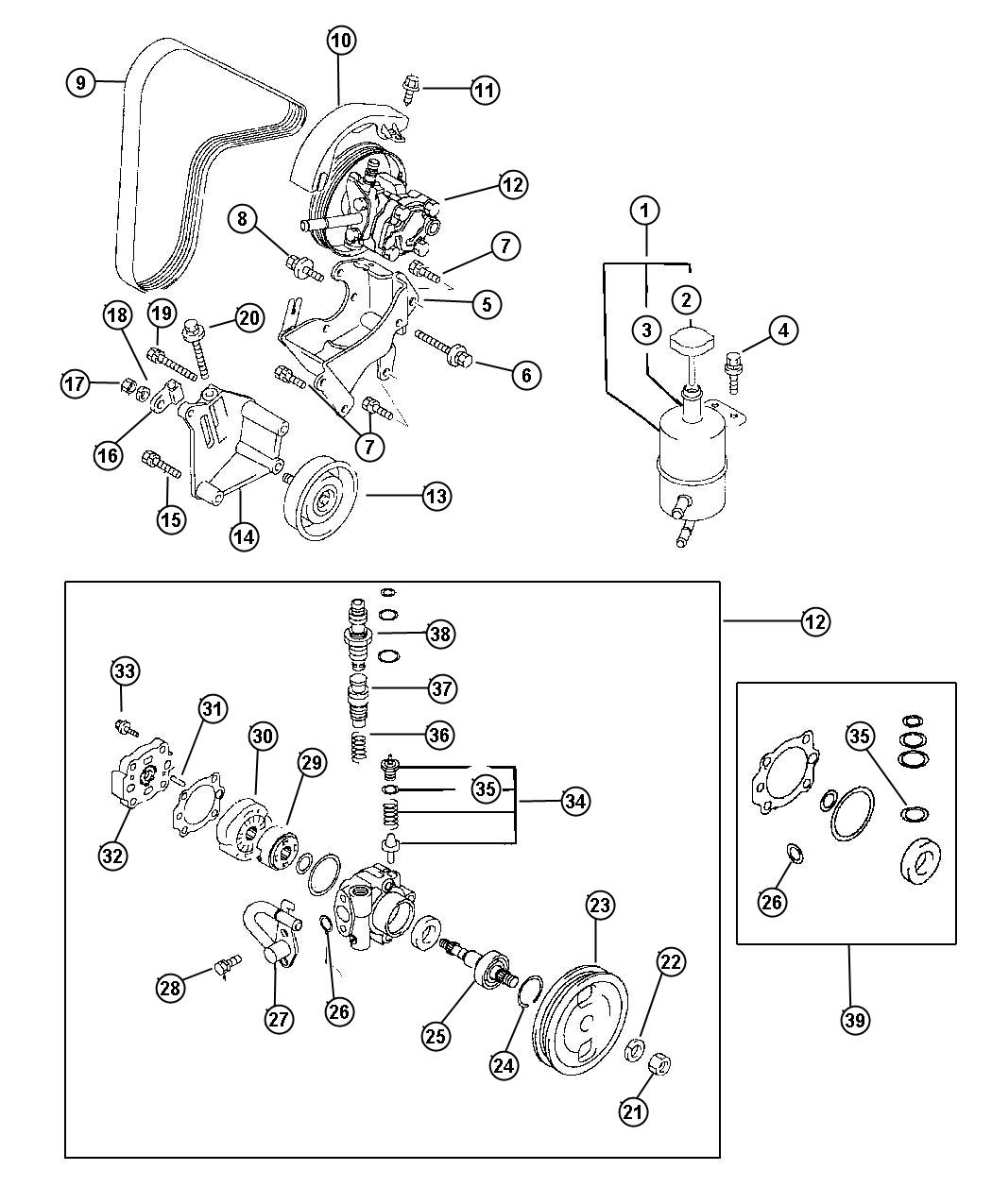 Pump, Power Steering Oil, 2.5L Engine. Diagram