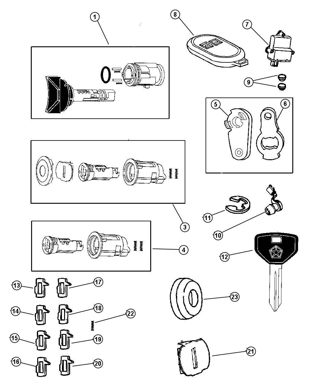 Diagram Lock Cylinders and Keys. for your Dodge Avenger  