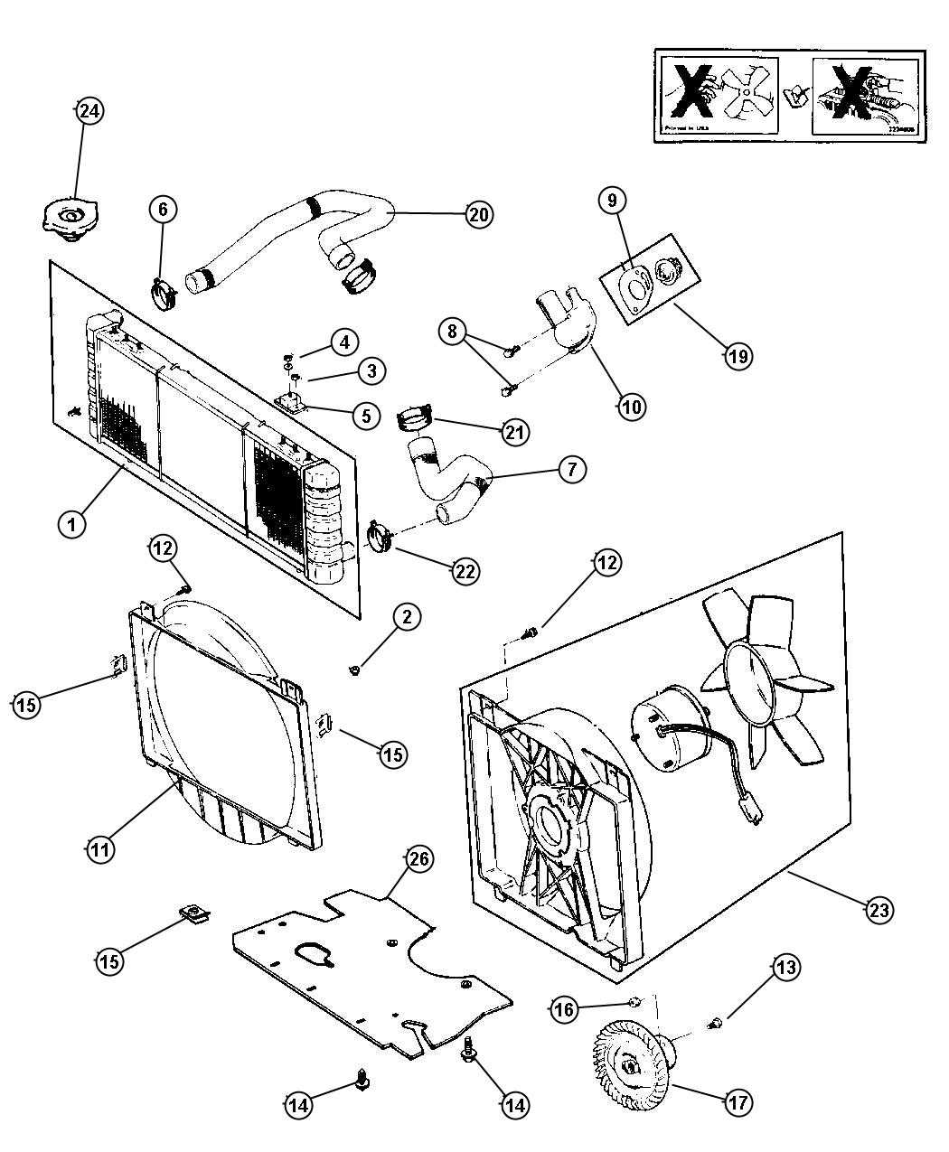 Diagram Radiator and Related Parts, 4.0L Engine. for your Jeep