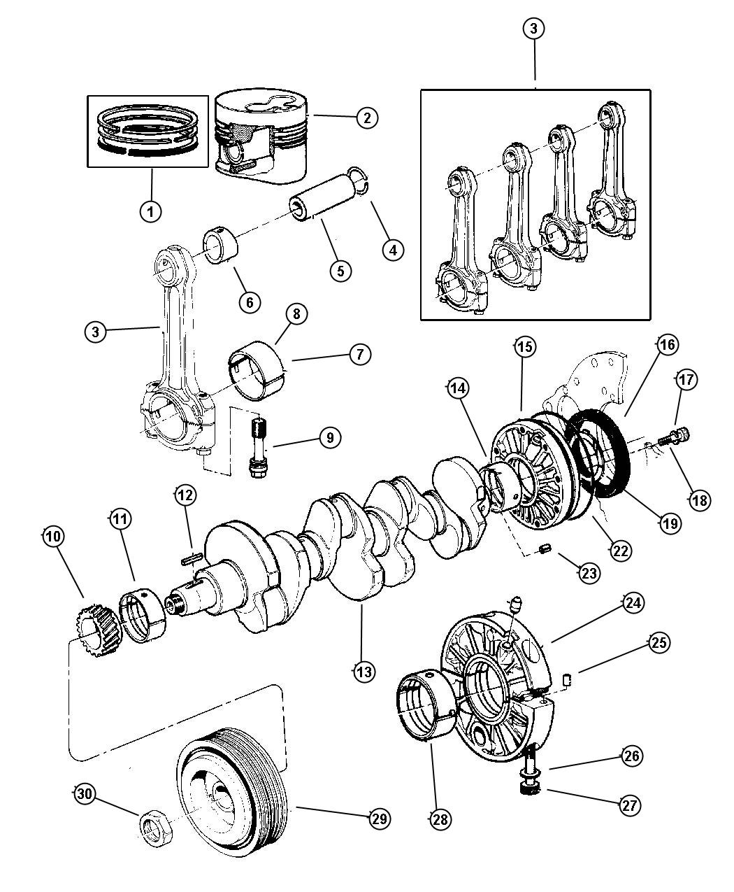 Diagram Crankshaft, Piston and Torque Converter 2.5 Diesel (ENC). for your Jeep