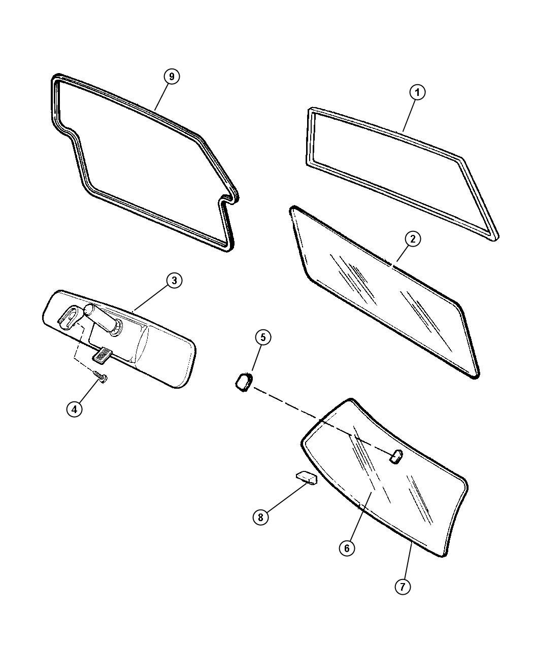 Glass, Windshield, Backlite and Mirror. Diagram