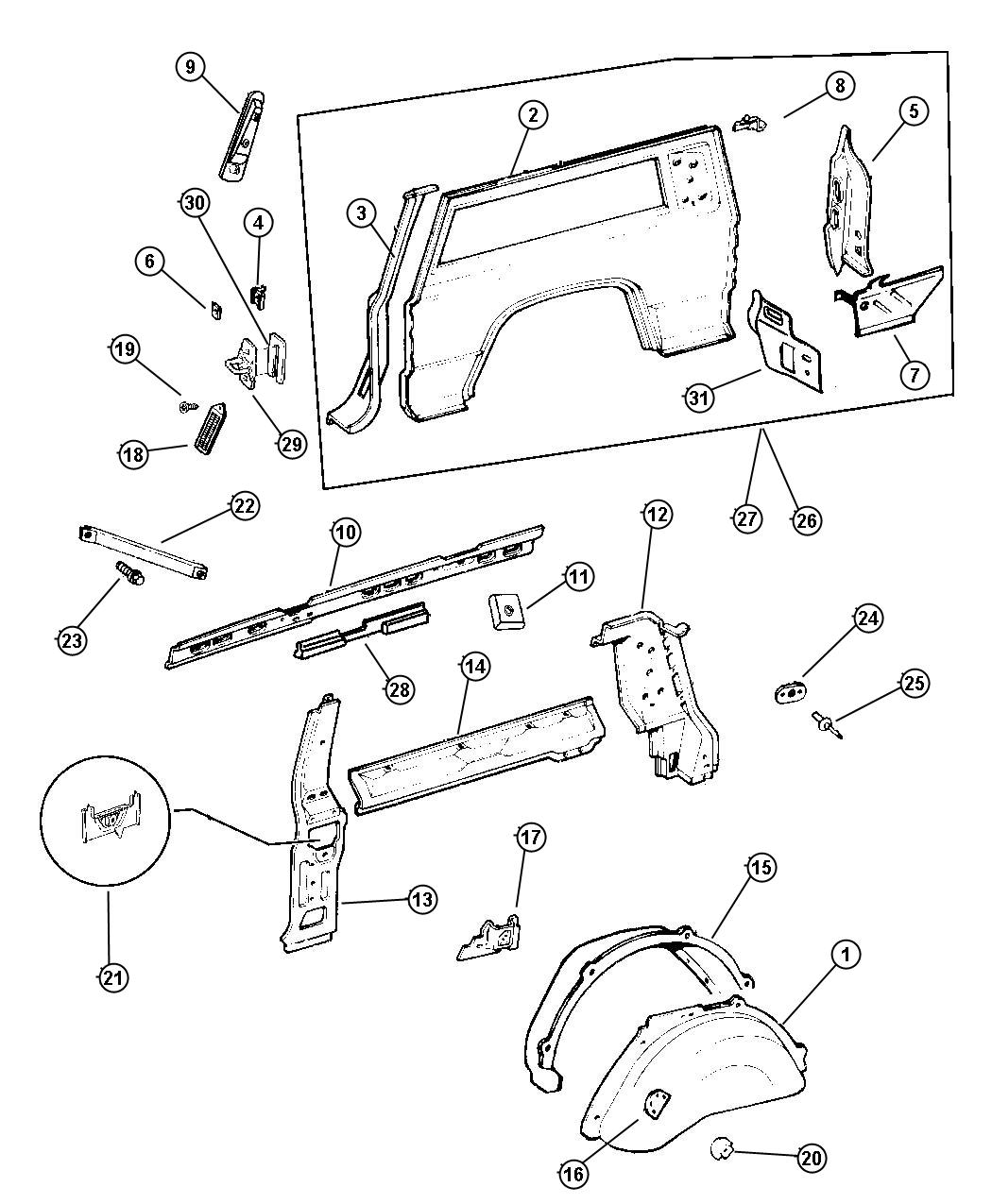 Diagram Panels, Rear Quarter, 2 Door. for your 2000 Chrysler 300  M 