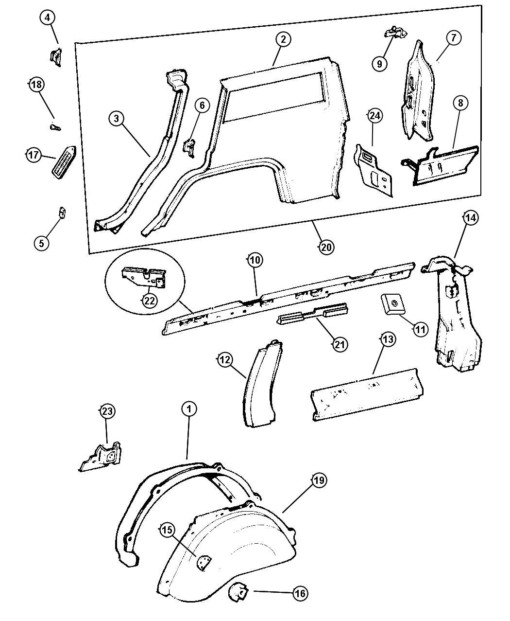 Diagram Panels, Rear Quarter, 4 Door. for your 2000 Chrysler 300  M 