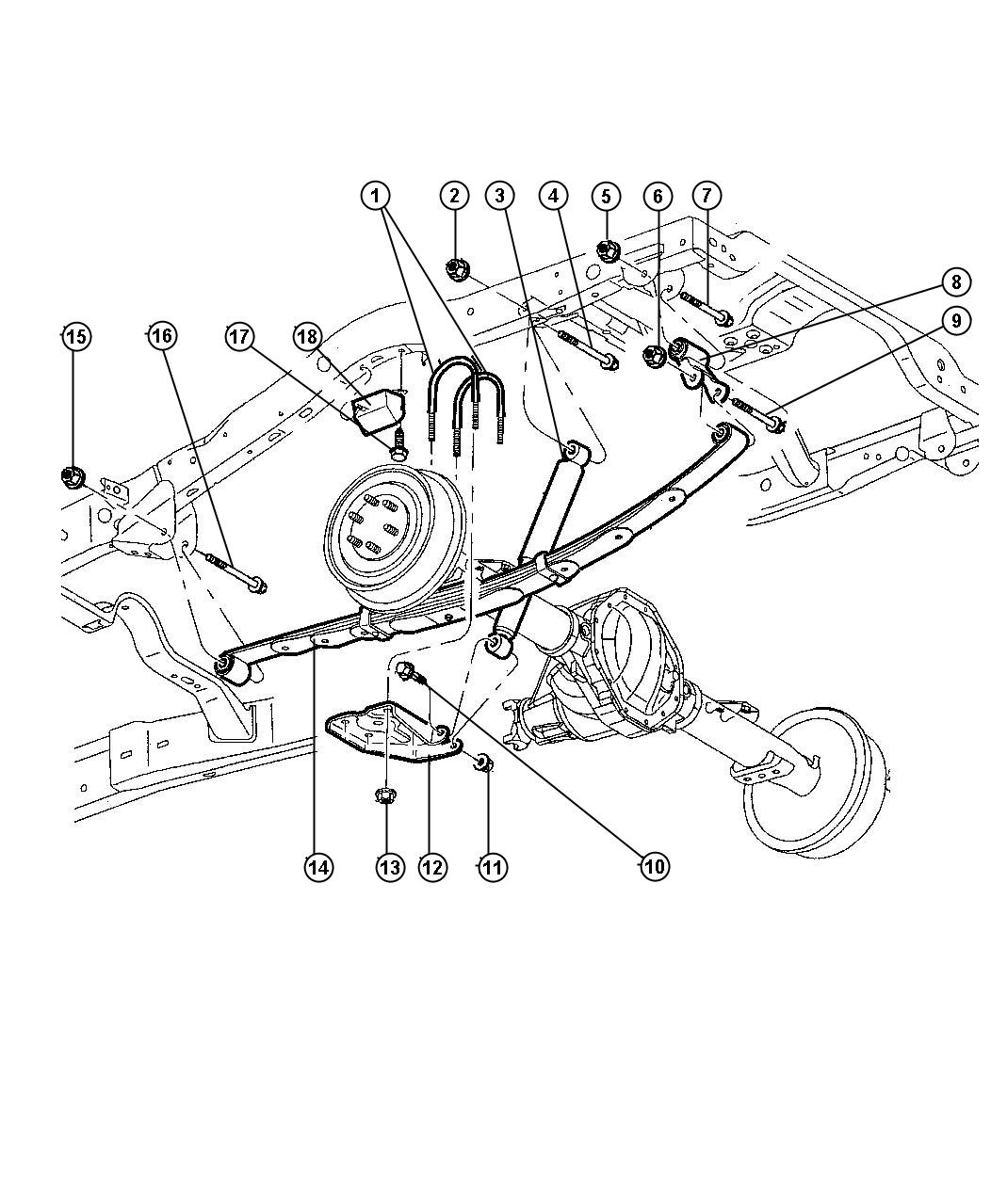 Suspension, Rear Leaf Spring And Shock Absorber. Diagram