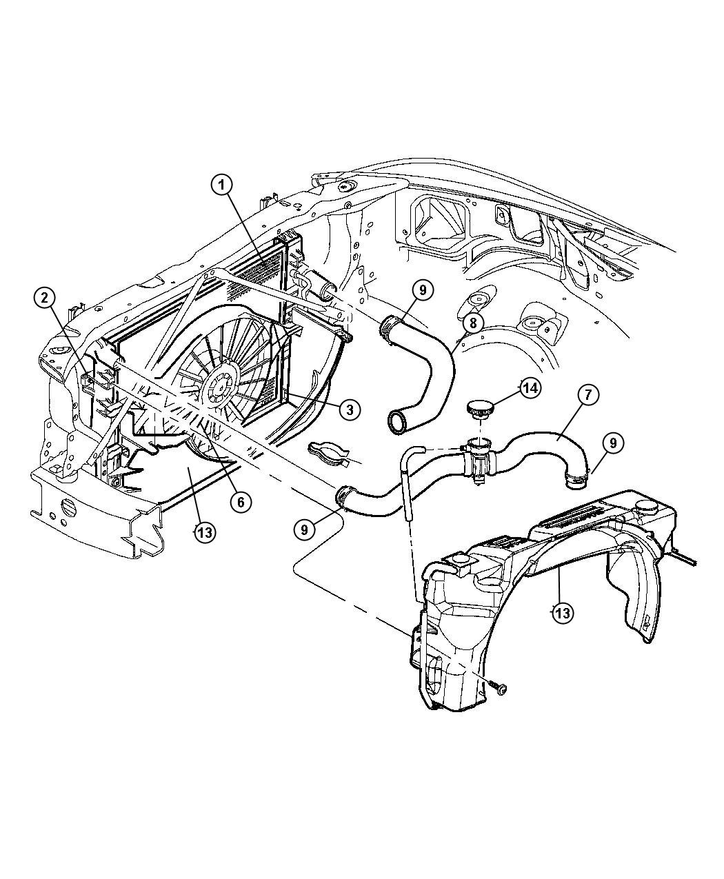 Diagram Radiator And Related Parts 4.7L Engine. for your Dodge Dakota  