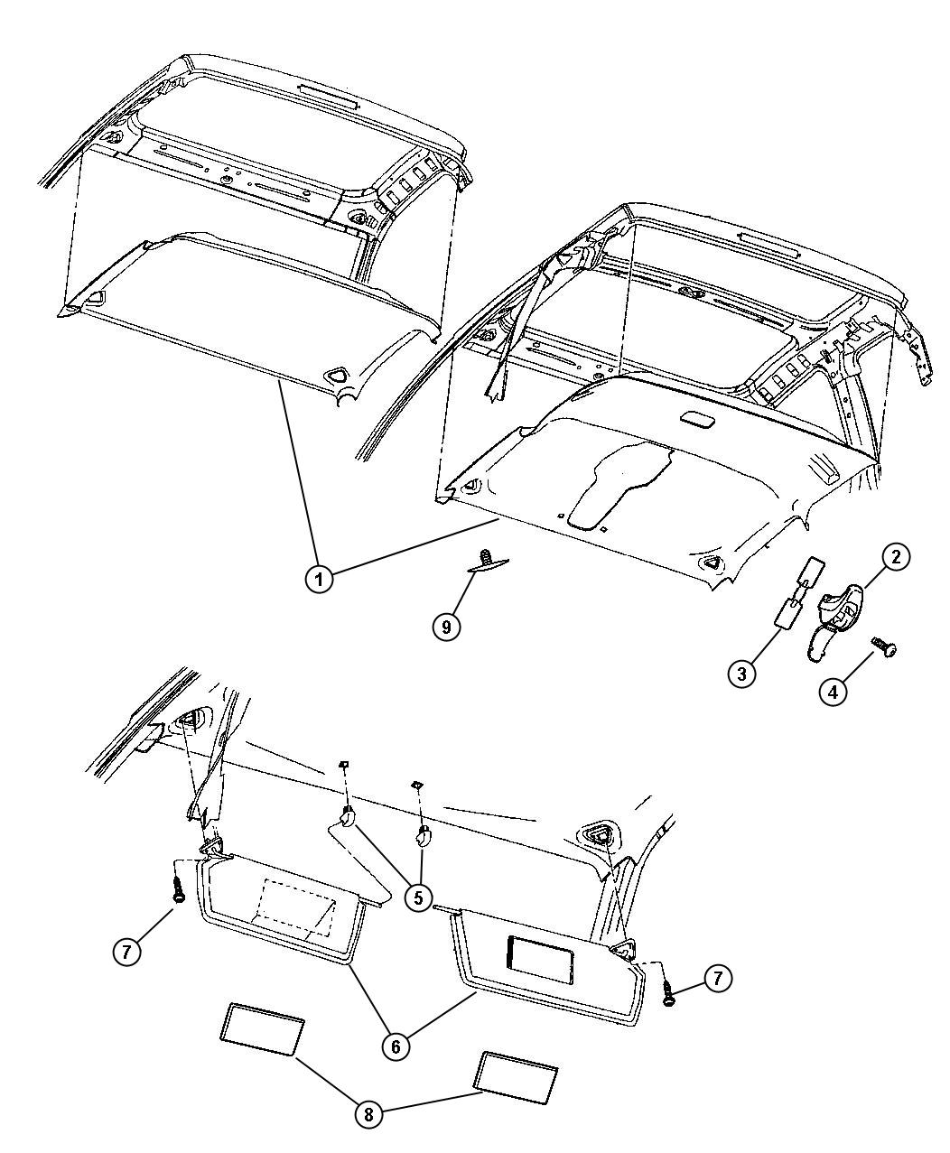 Headliner And Visor. Diagram