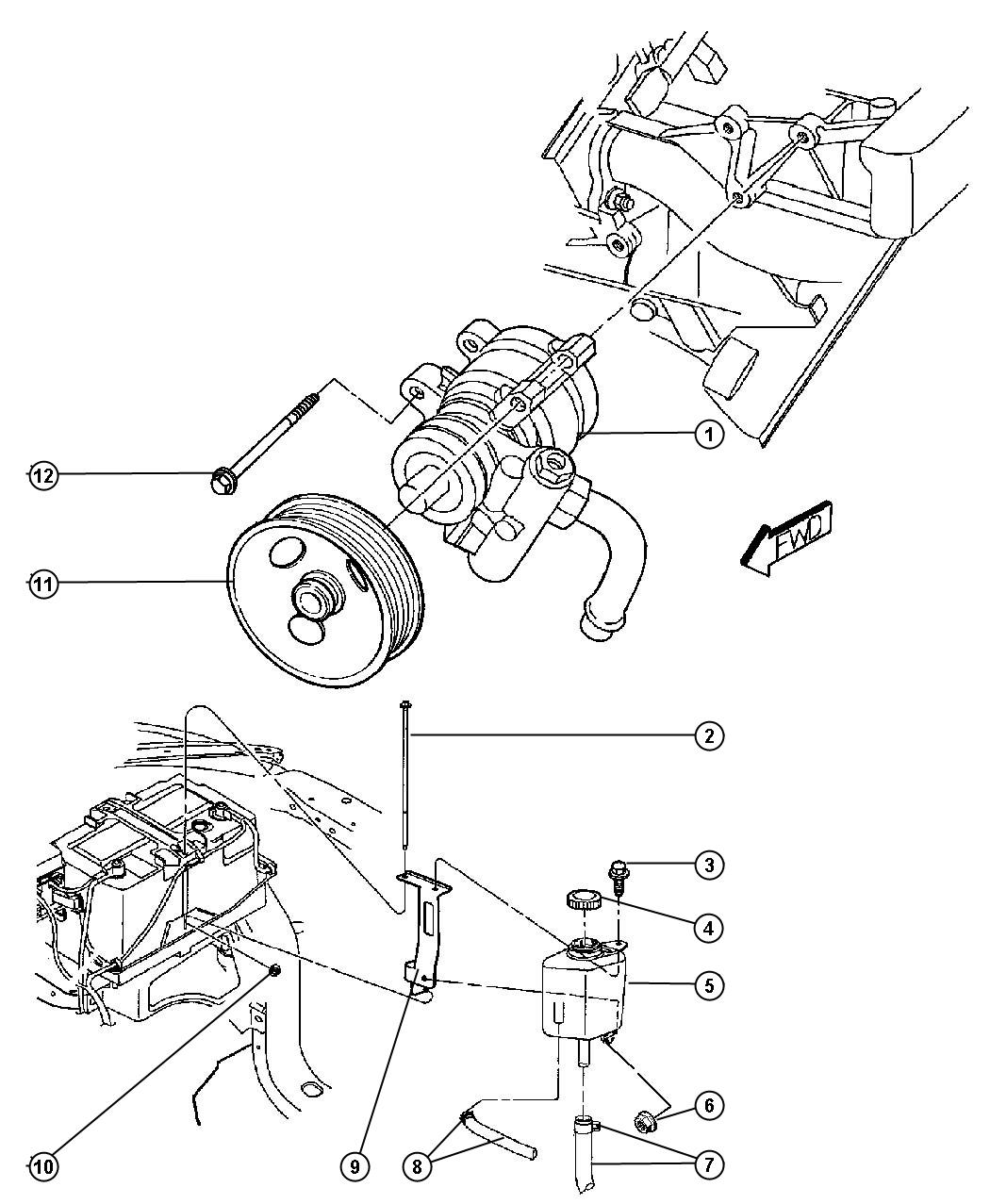 Diagram Pump, Mounting and Pulley,2.5L Engine. for your Dodge