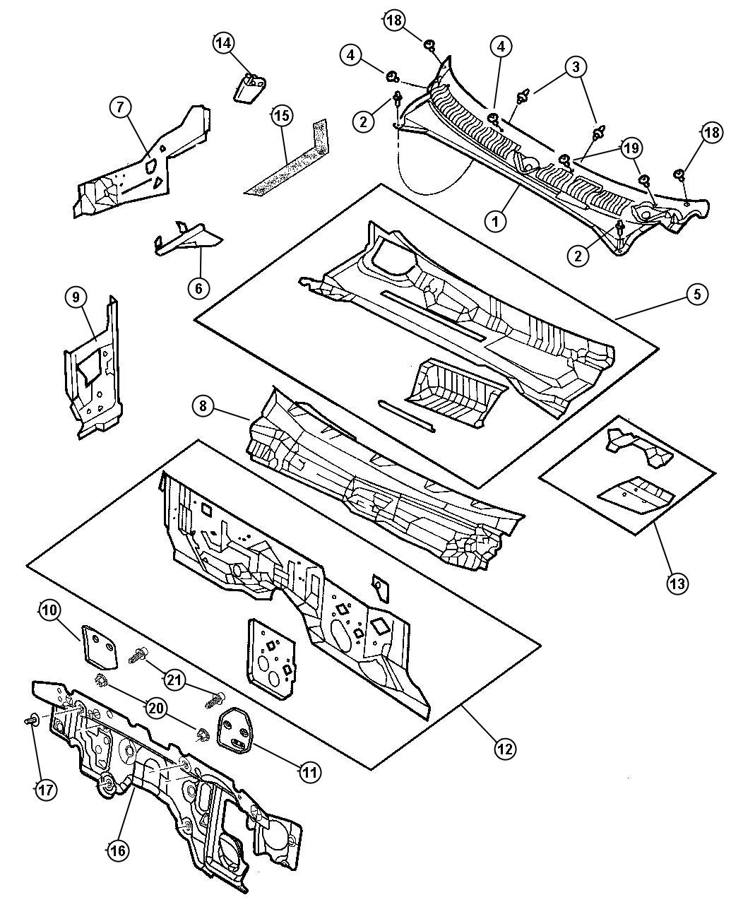 Diagram Cowl Screen And Shield. for your 2000 Chrysler 300  M 