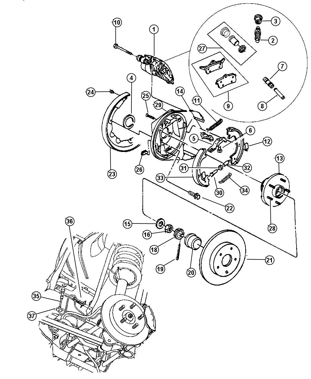 Diagram Brakes, Rear Disc. for your Chrysler Concorde  