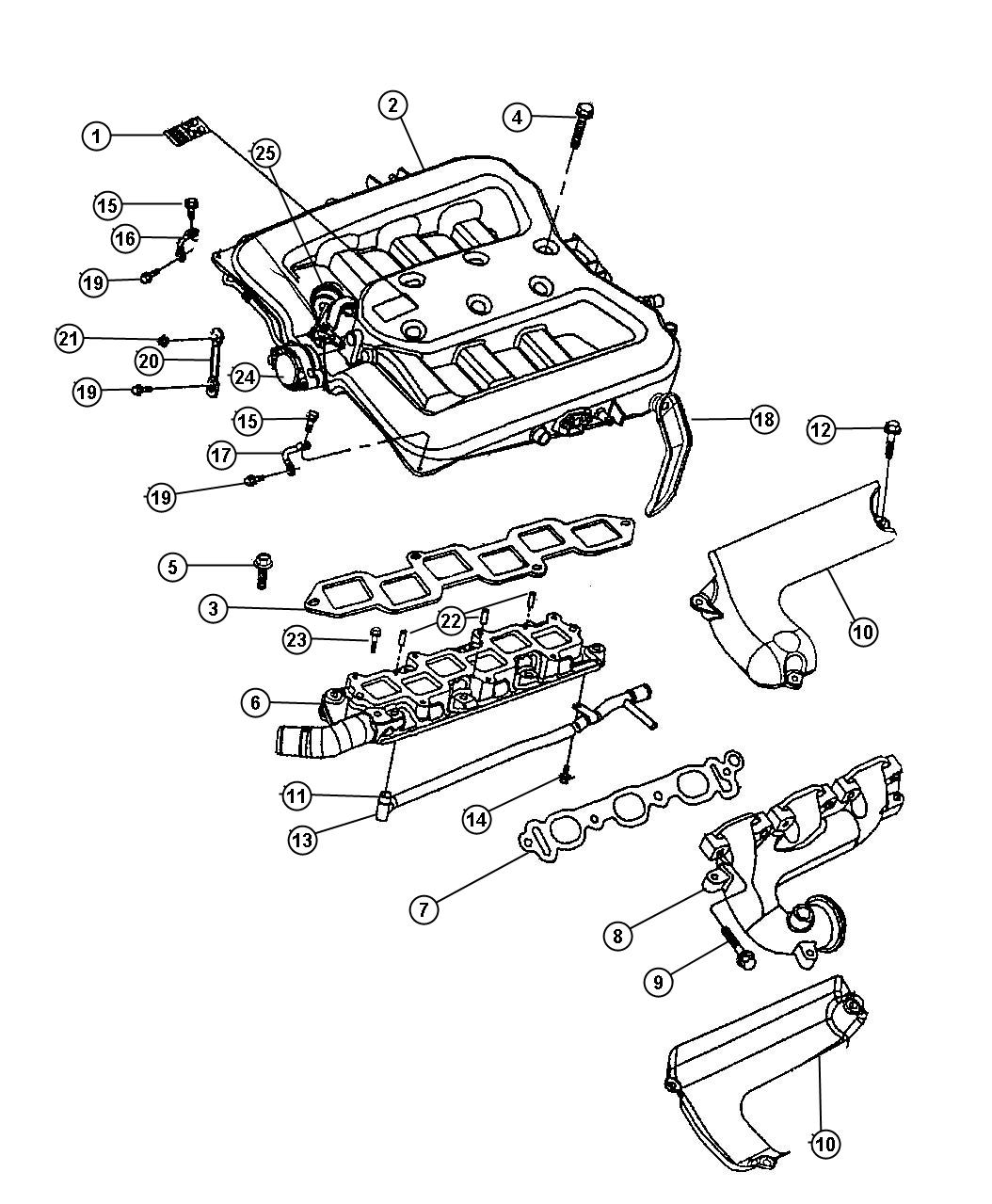 Diagram Manifold, Intake and Exhaust 3.2L Engine. for your Dodge