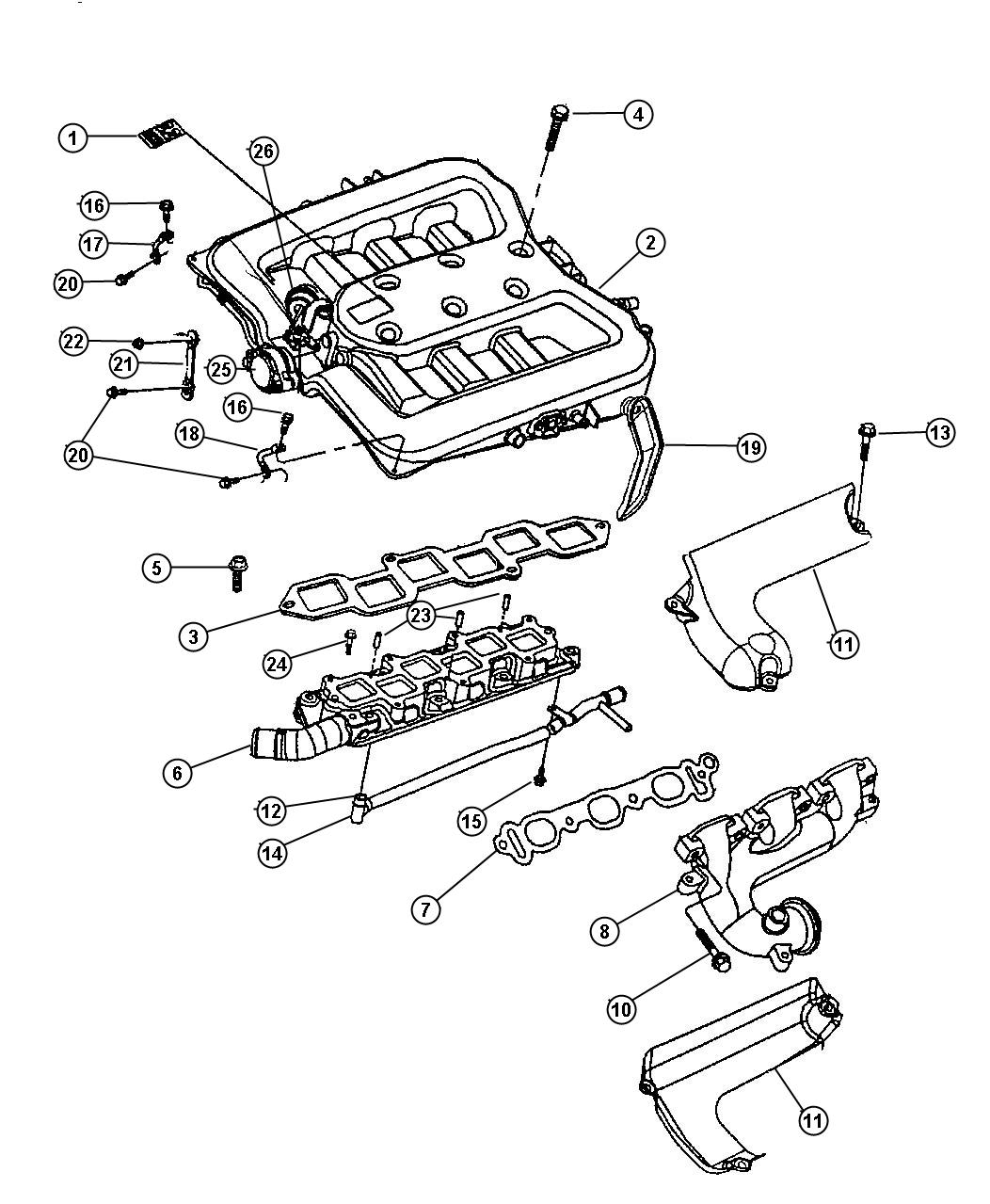 Diagram Manifold, Intake And Exhaust 3.5L Engine. for your 2001 Chrysler LHS   