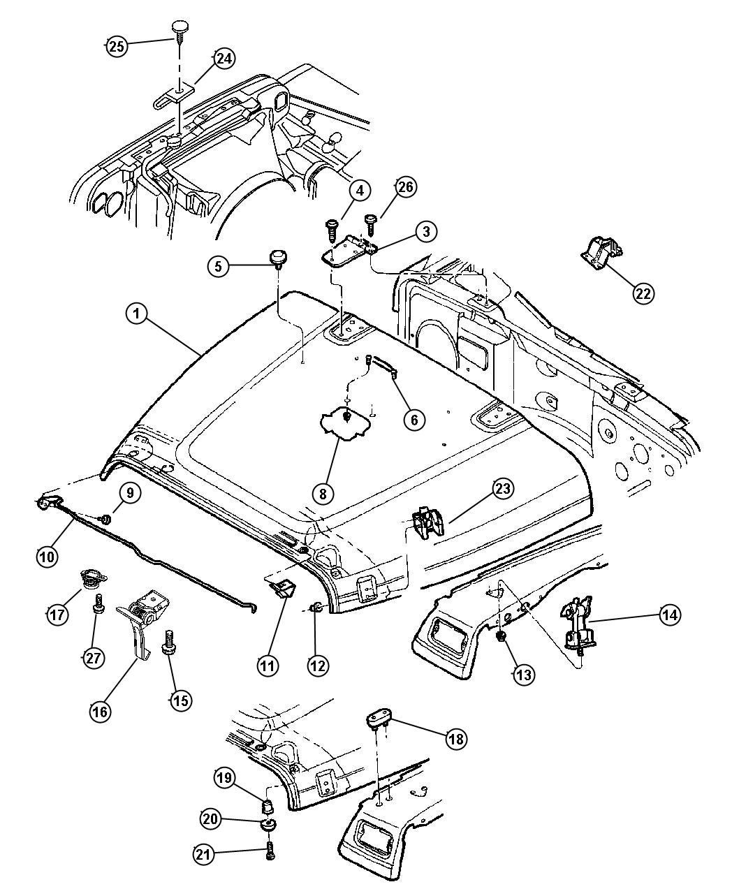 Diagram Hood, Lock, Catches. for your Jeep Wrangler  