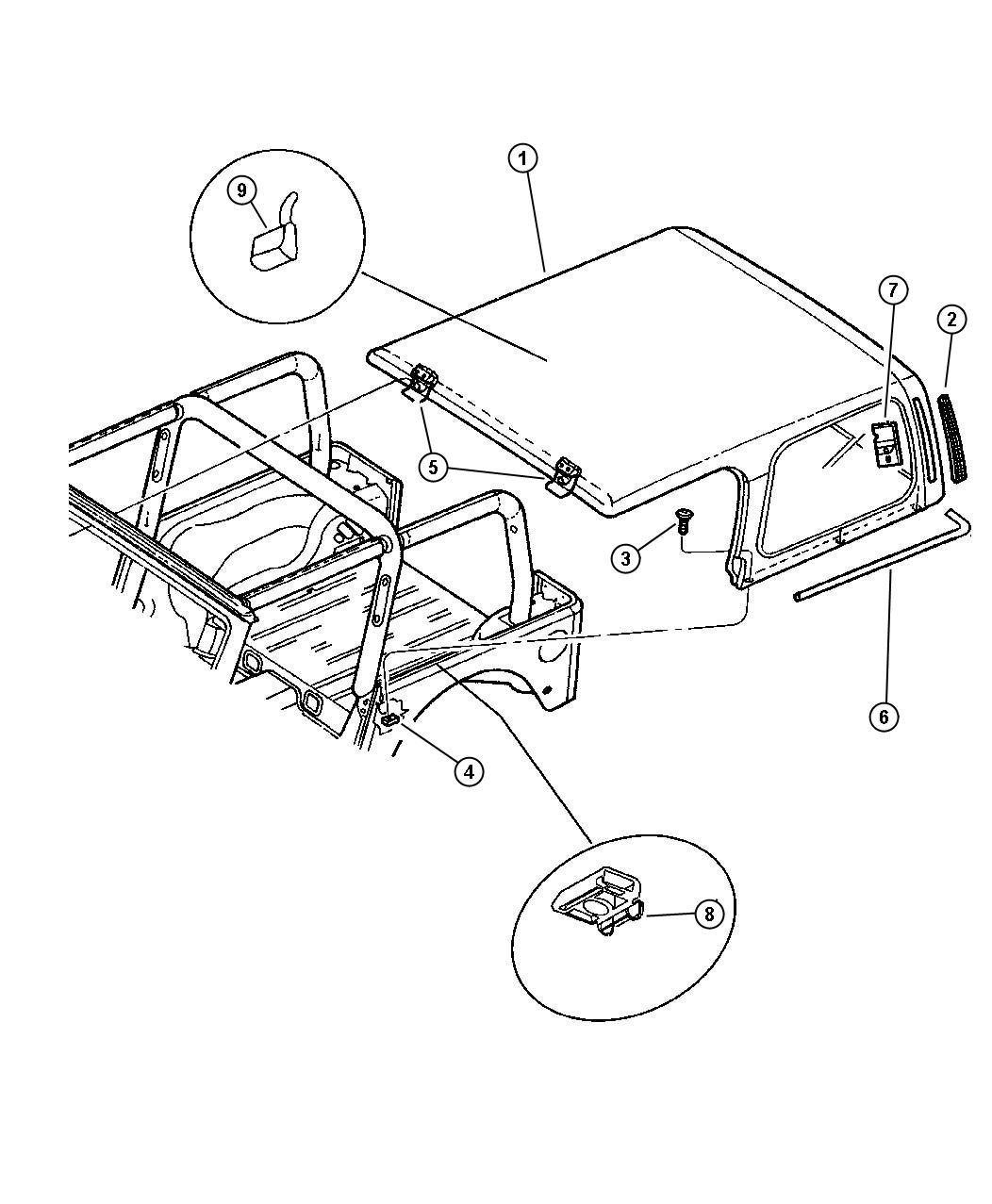 Diagram Top Enclosure, Hard. for your Jeep Wrangler  