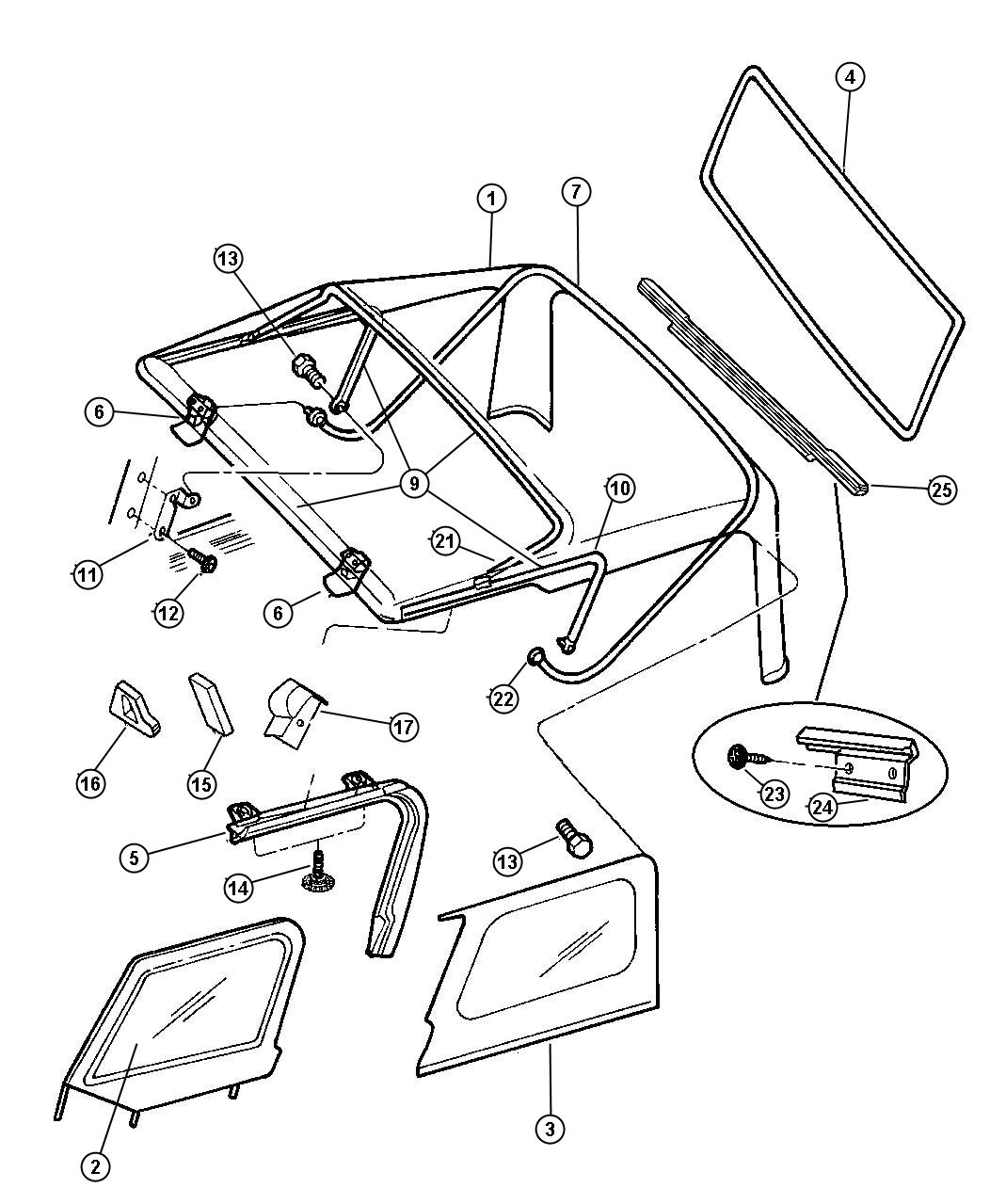 Diagram Soft Top And Windows. for your 2015 Jeep Wrangler 3.6L V6 A/T 4X4 Unlimited Rubicon 