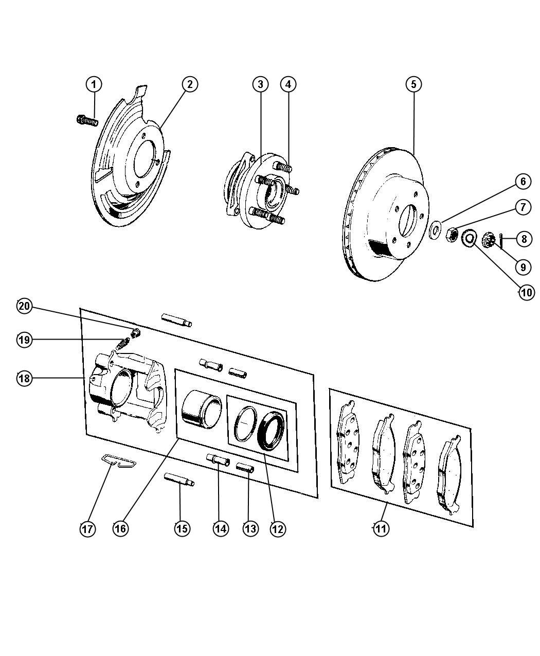 Diagram Front Brakes. for your 2001 Jeep Wrangler 2.5L Power Tech I4 M/T SE 