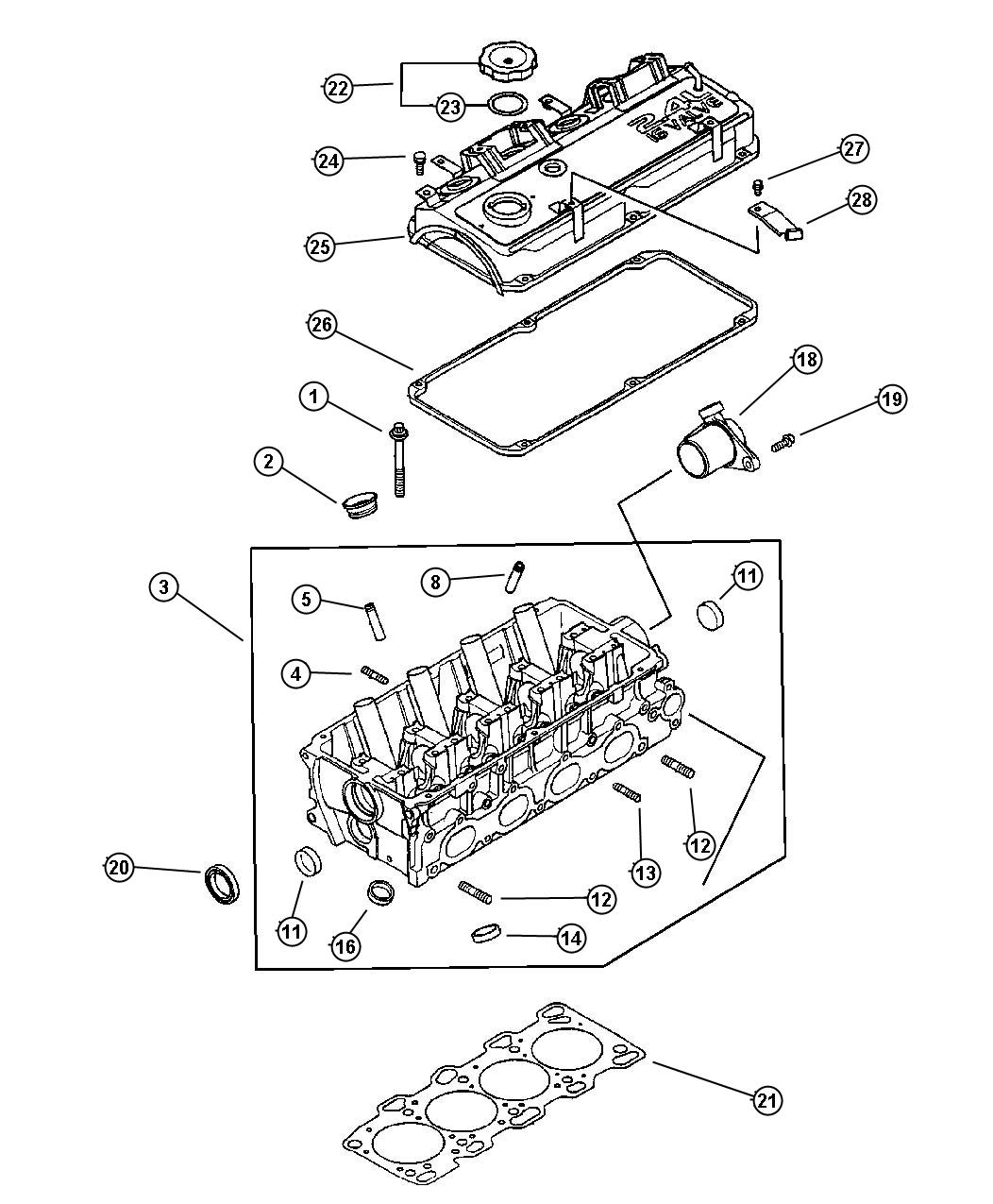 Diagram Cylinder Head 2.4L MMC I-4. for your Dodge