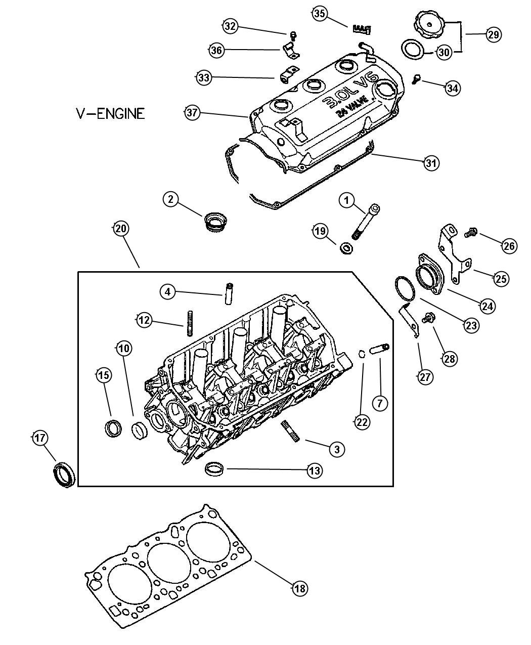 Diagram Cylinder Head 3.0L MMC V-6. for your Dodge