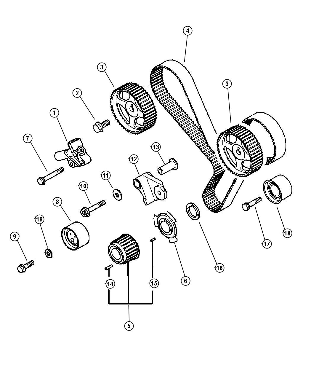 Diagram Timing Belt and Sprockets 3.0L MMC V-6. for your 2004 Chrysler 300 M  