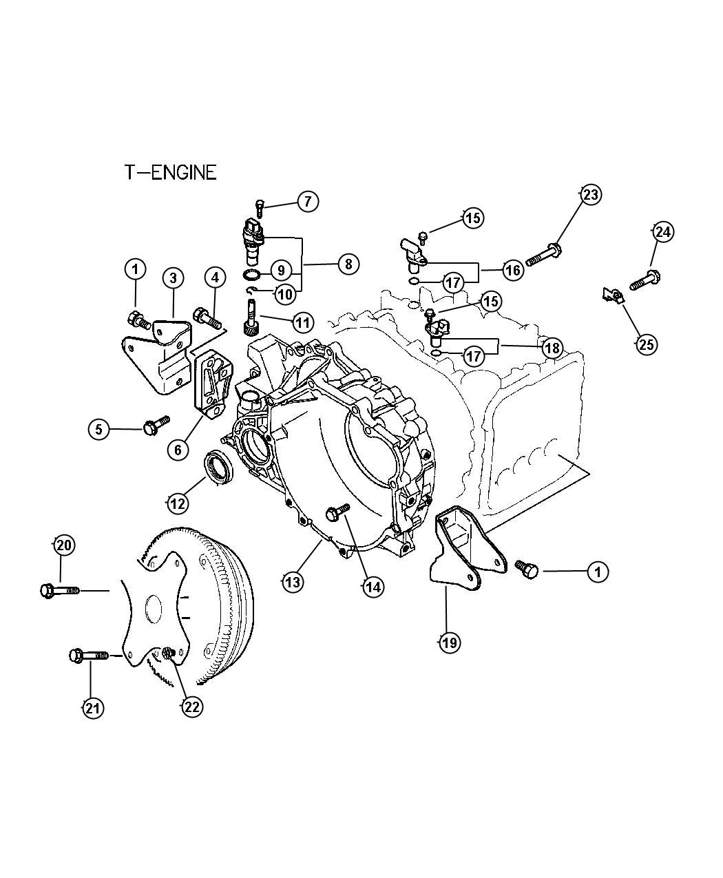 Diagram Housing, Torque Converter and Speed Sensors - 4 Cylinder. for your Dodge