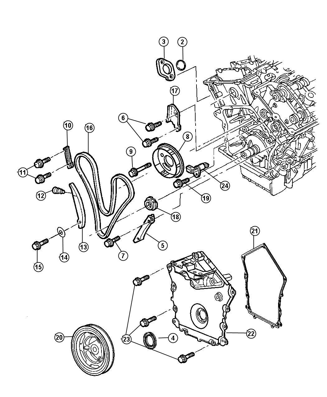 Diagram Timing Chain and Cover 2.7L V-6 (EES). for your Chrysler Sebring  