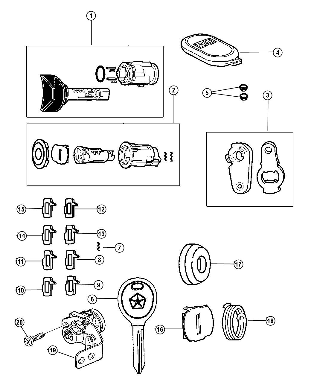 Diagram Lock Cylinder and Keys. for your 2013 Jeep