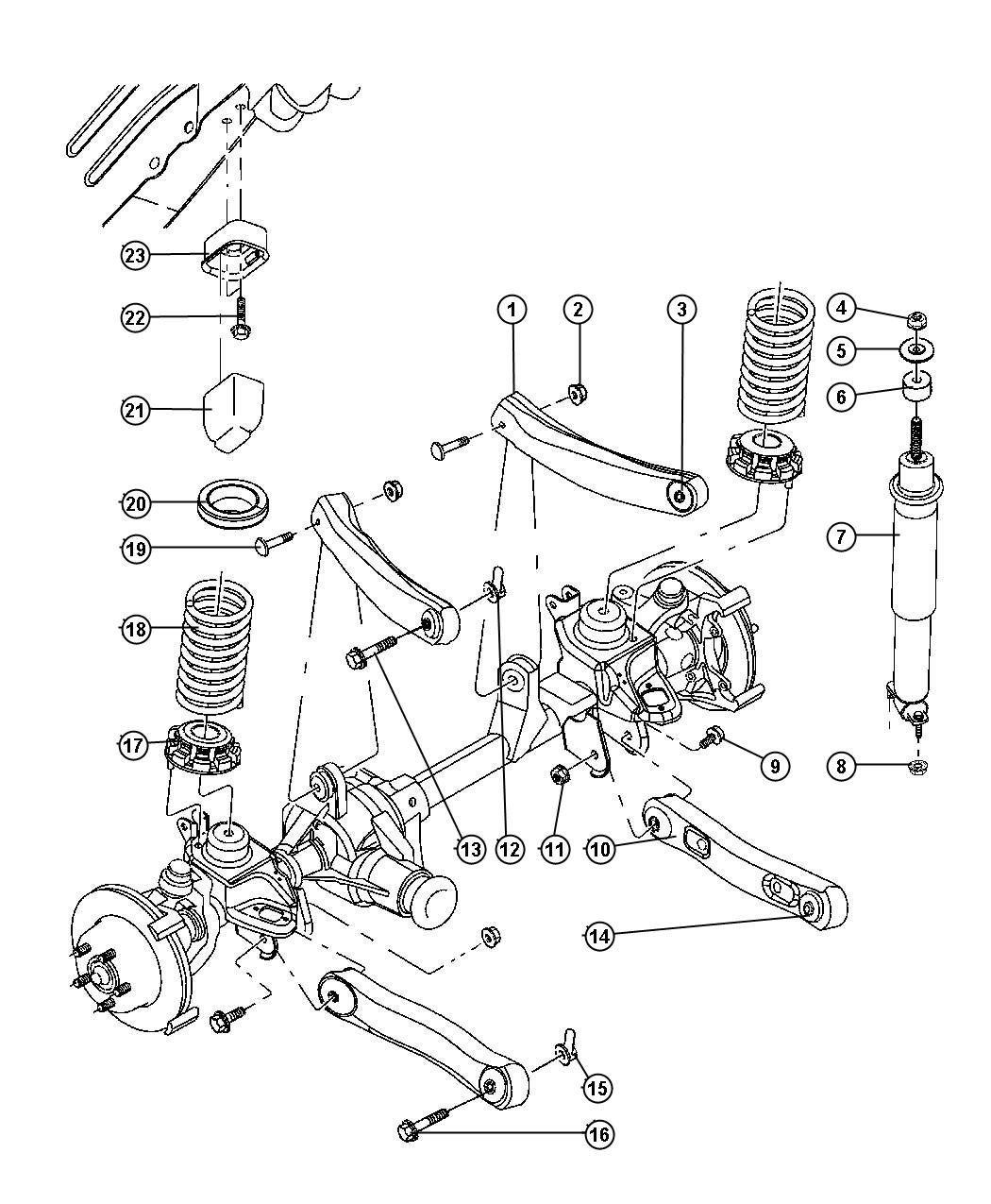 Diagram Suspension, Front Springs with Control Arms and Shocks. for your Jeep