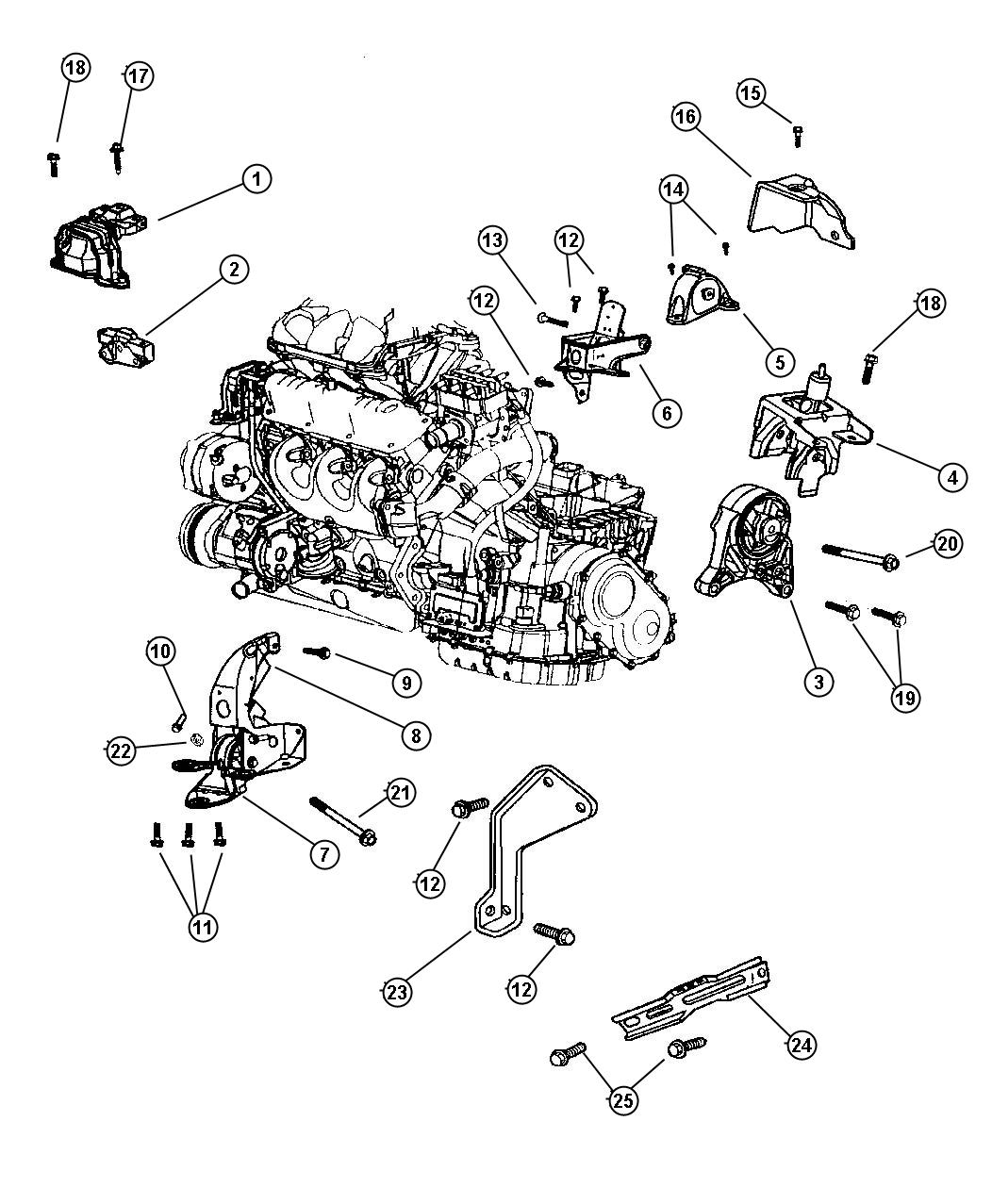 Diagram Engine Mounts 3.3L-3.8L V-6 Gas Engine EGA-EGM-EGH. for your 2013 Chrysler Town & Country   