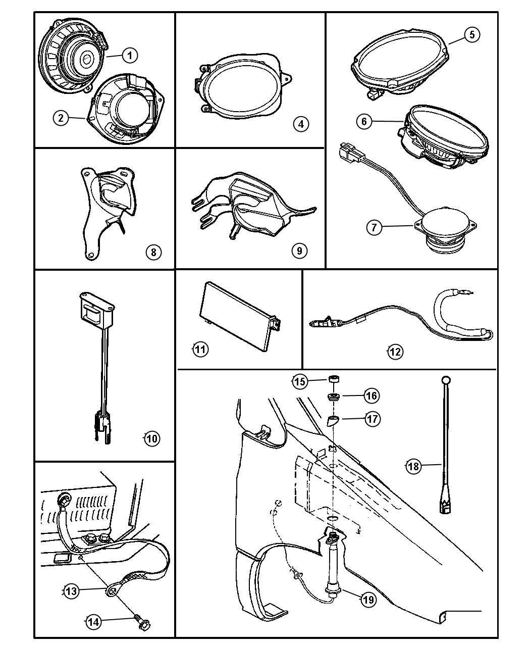 Diagram Speakers-Antenna. for your 2001 Dodge Grand Caravan EX 3.8L V6 