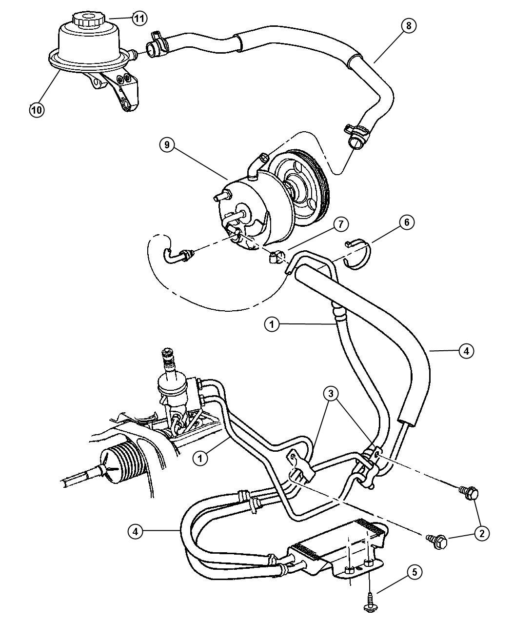 Diagram Hoses, Power Steering, 2.4L Engine. for your Chrysler