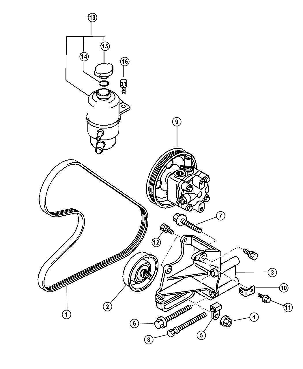 Pump Mounting and Reservoir, 2.4L Engine. Diagram