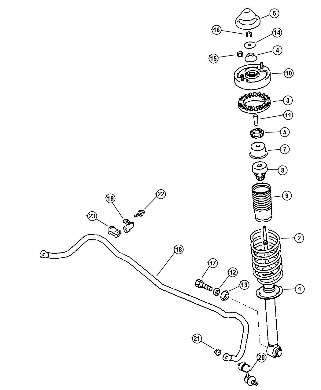 Diagram Rear Suspension Strut, Spring and Stabilizer. for your 2003 Chrysler 300  M 