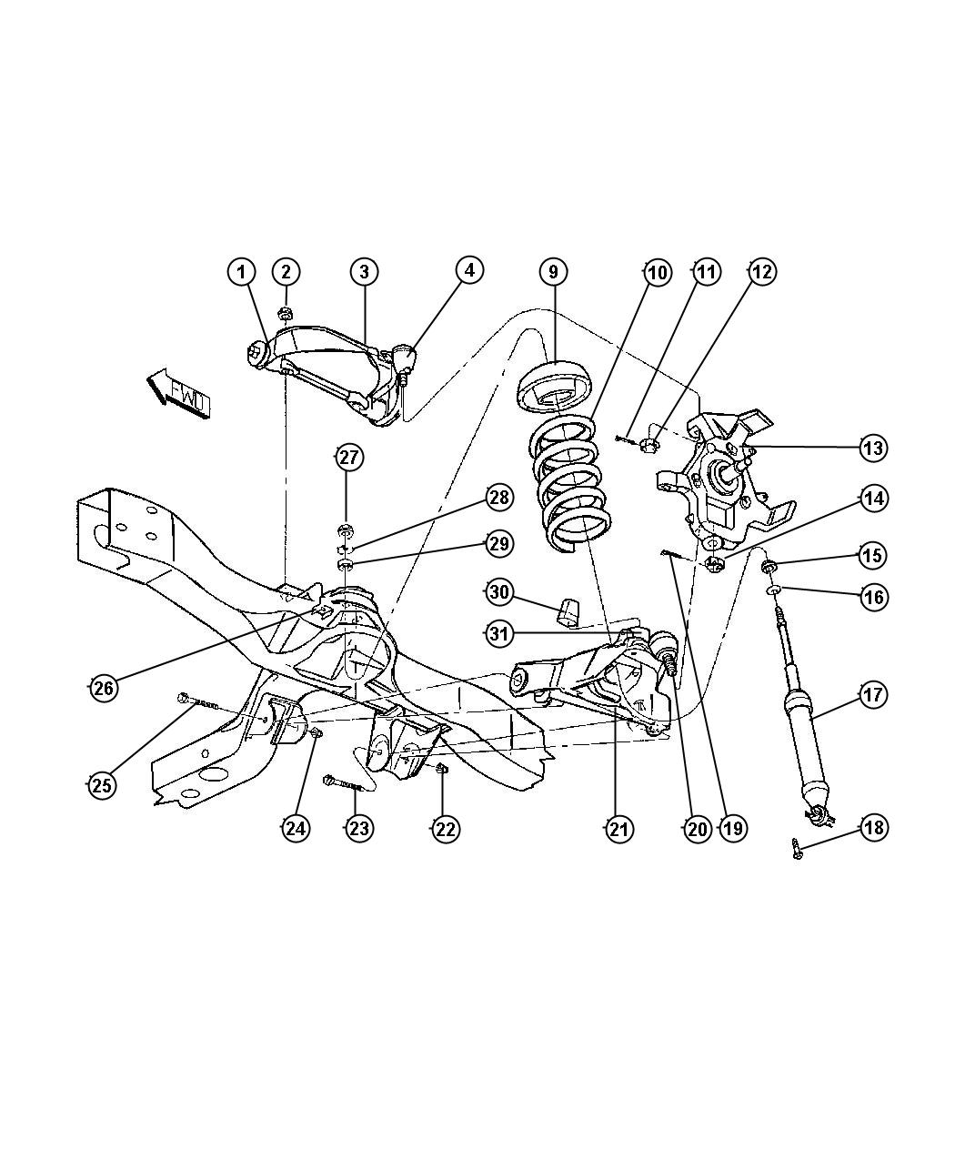 Diagram Suspension,Control Arms,Springs,Shocks,Knuckle-DN1. for your 2004 Chrysler 300  M 