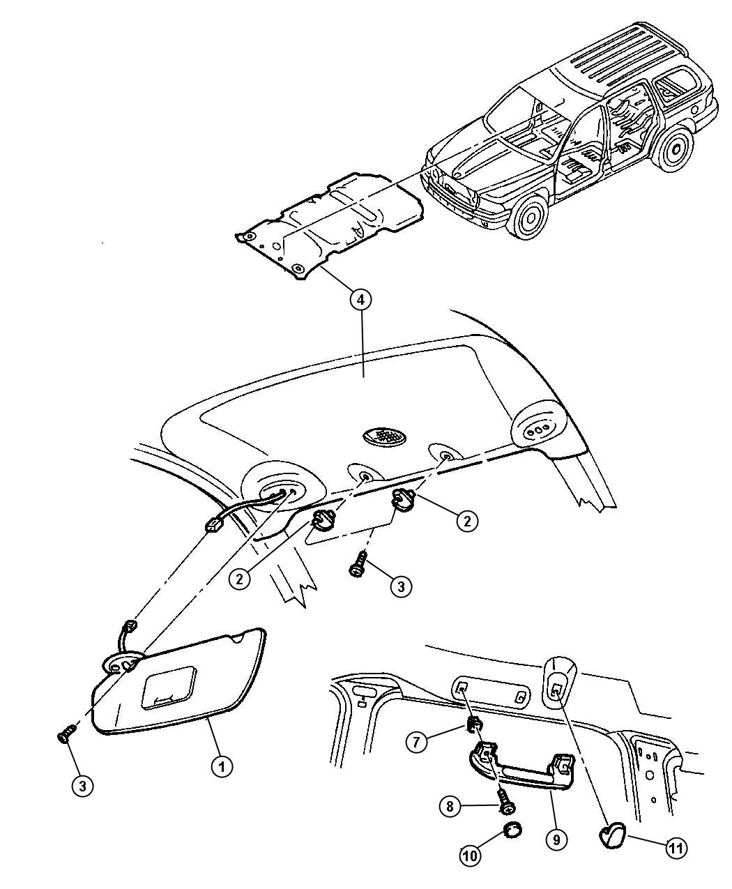 Headliner And Visor. Diagram