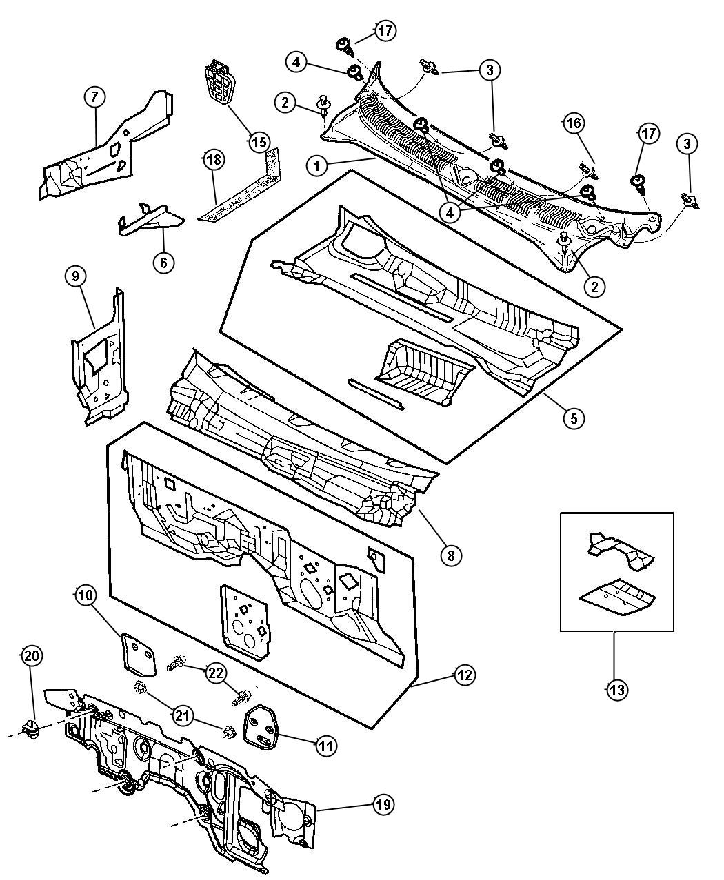 Diagram Cowl Screen And Shield. for your 2000 Chrysler 300  M 