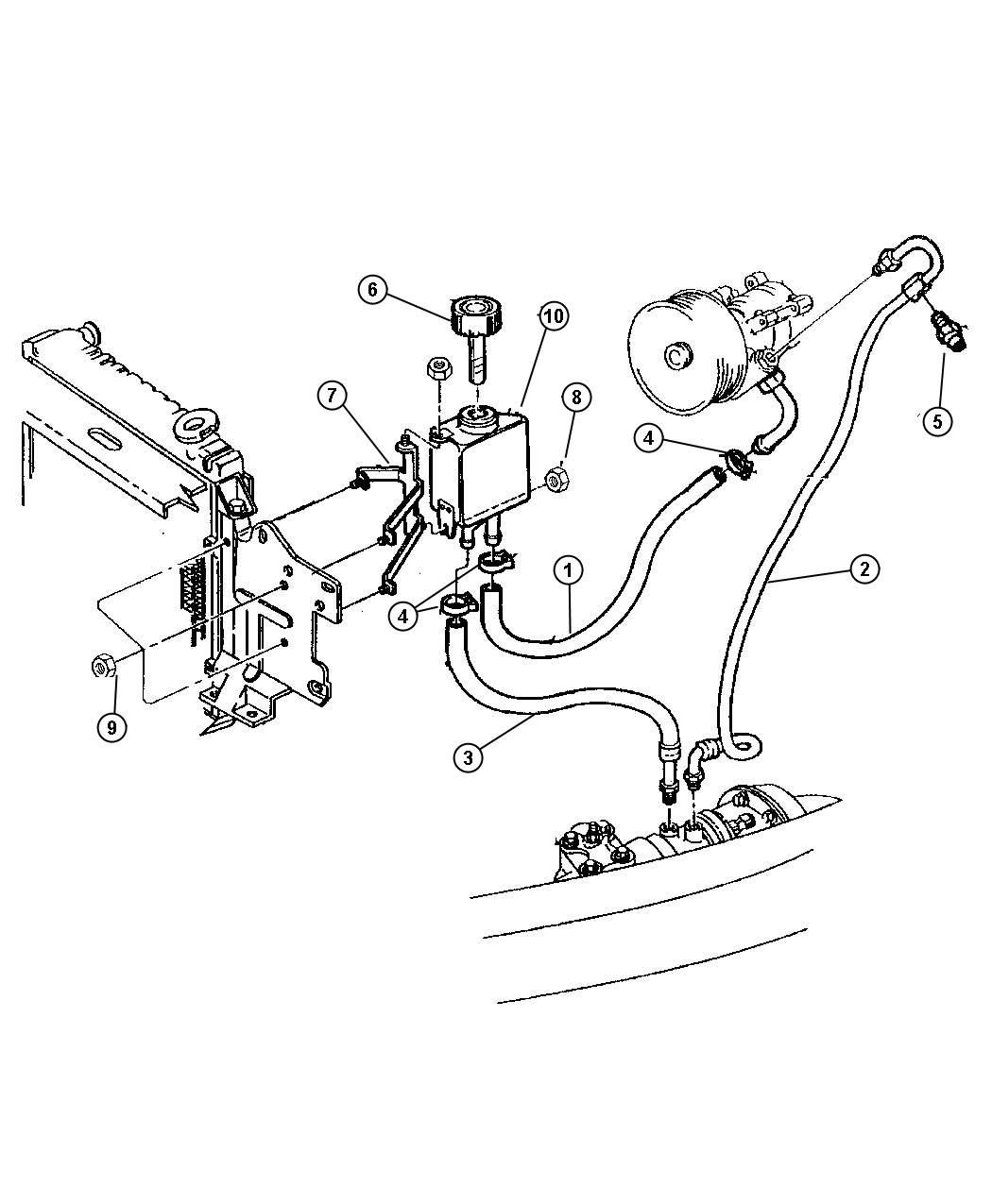 Hose and Reservoir, with 2.5L Gas Engine, Left Hand Drive. Diagram