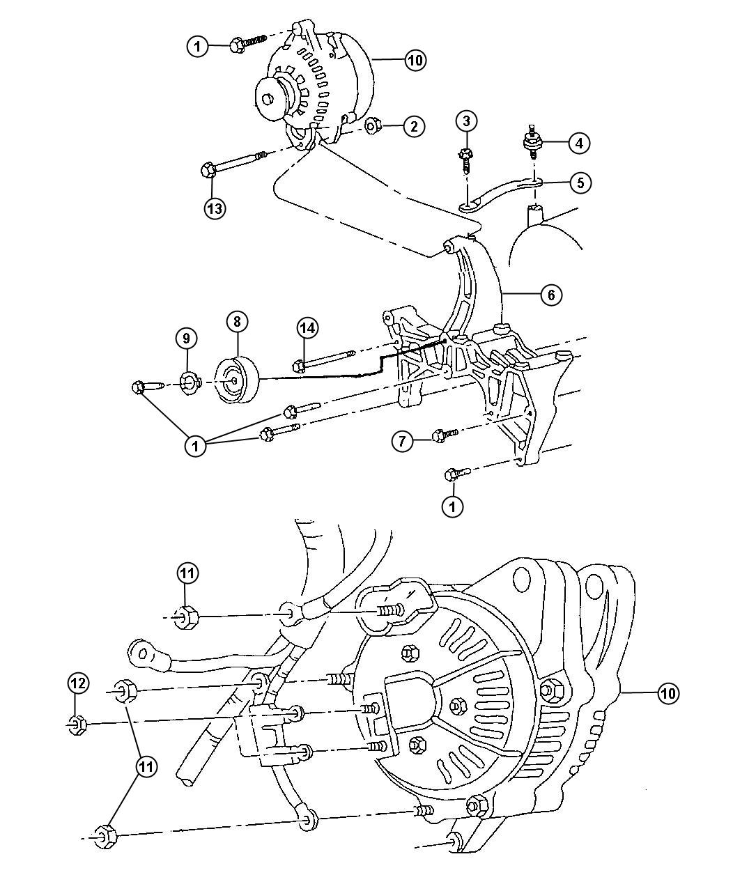 Diagram Alternator (Generator) and Mounting (5.2L and 5.9L Engines). for your Jeep